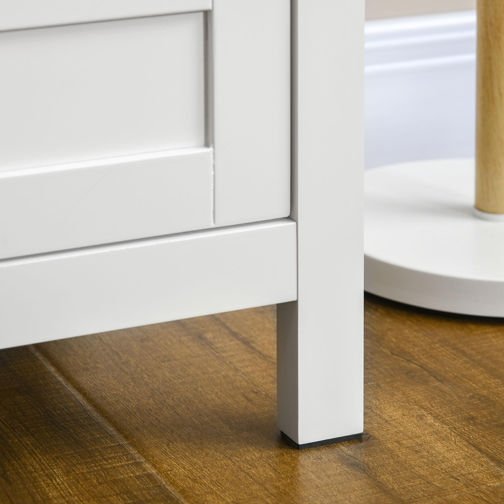 HOMCOM Aparador para Salón Armario Auxiliar con 2 Puertas de Vidrio 3 Cajones y Estante Ajustable para Cocina Comedor Pasillo 120x40x70 cm Blanco