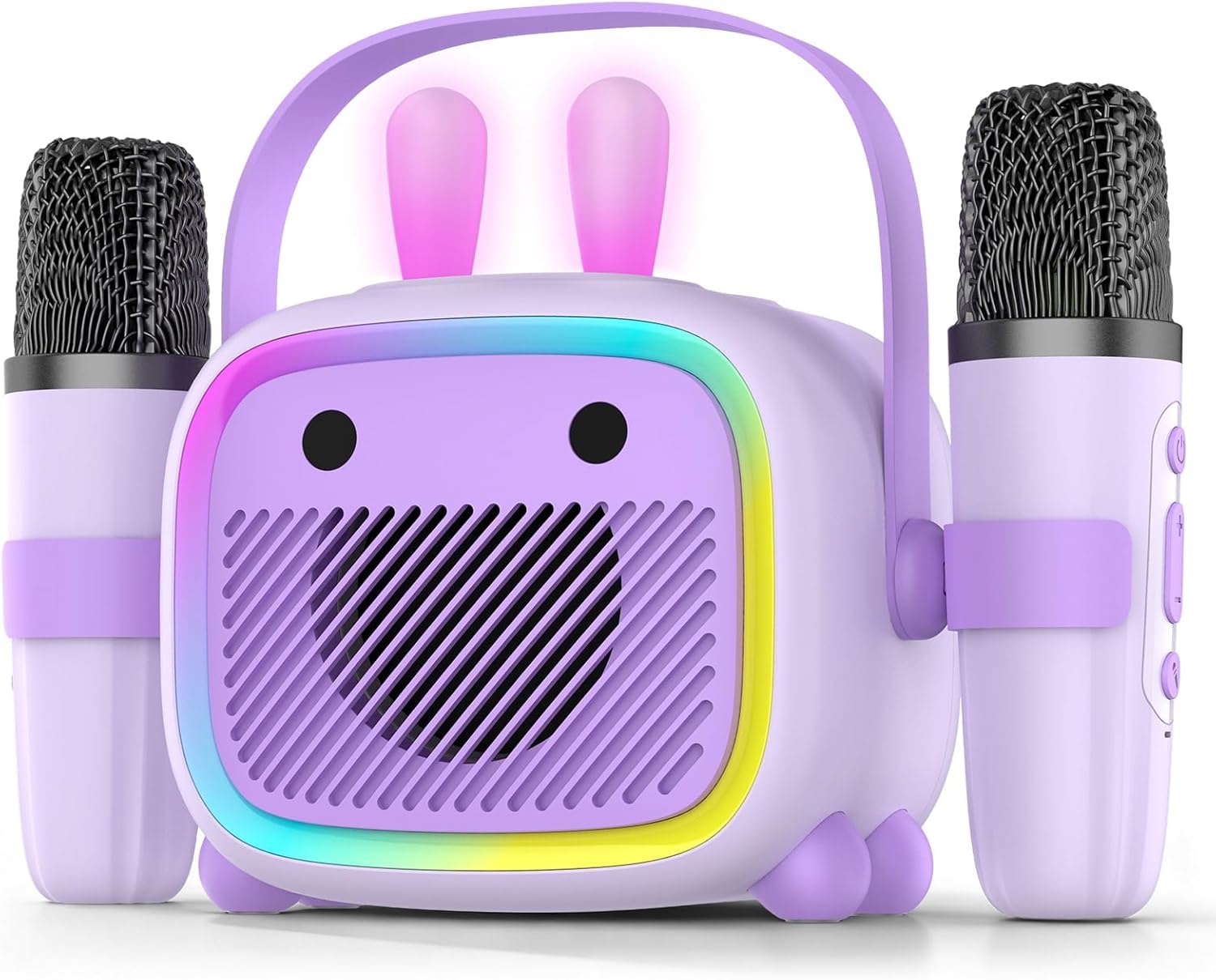 Mini máquina de karaoke para niños y niñas, altavoz Bluetooth portátil con 2 micrófonos inalámbricos, juguetes de karaoke para niños con luces coloridas para edades de 3, 4, 5, 6, 7, 8, 9, 10 años en