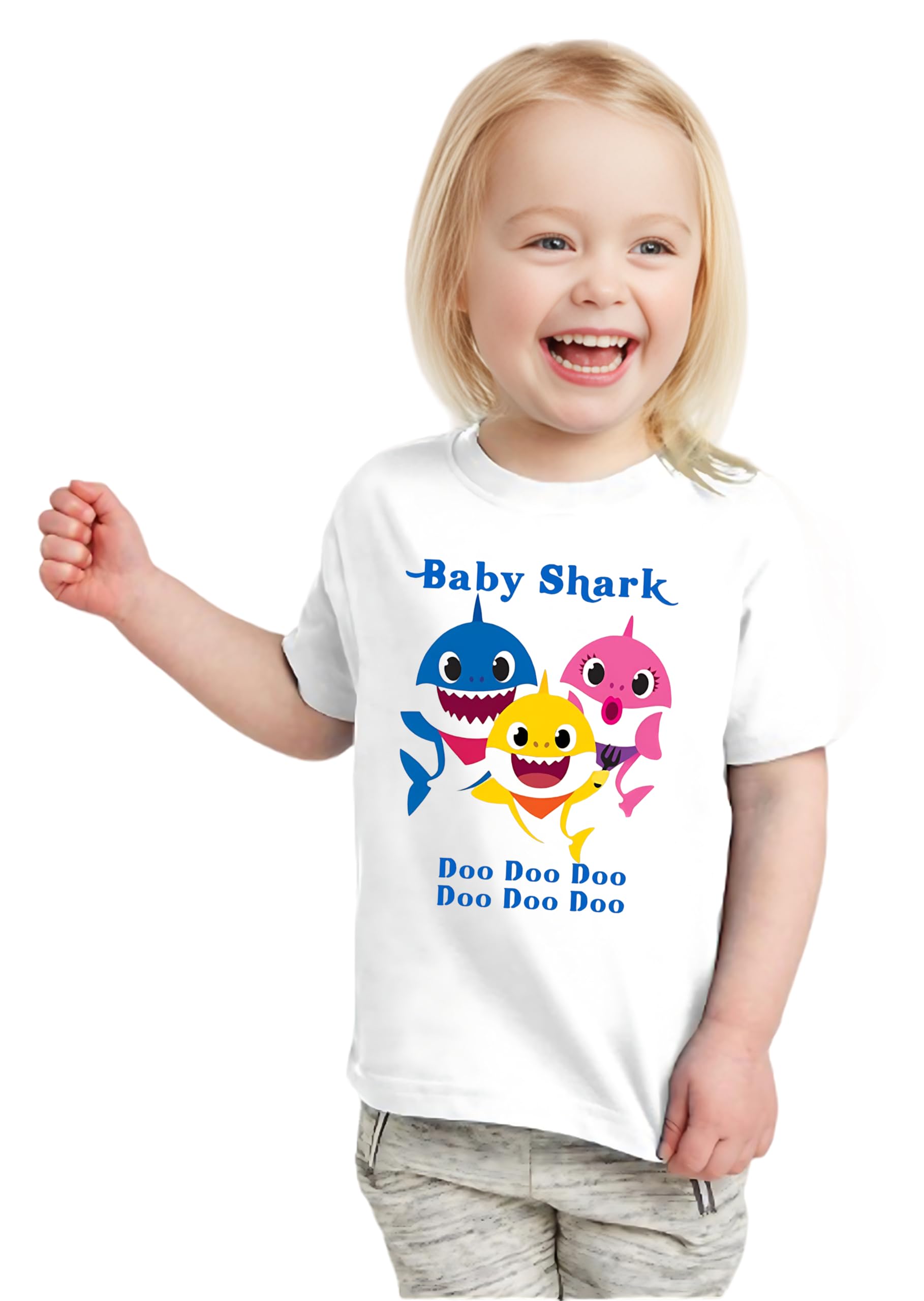 GenericORATEES Kids Tshirt for Girls beby Shark Design Printed Tshirts for Kids, Round Neck White