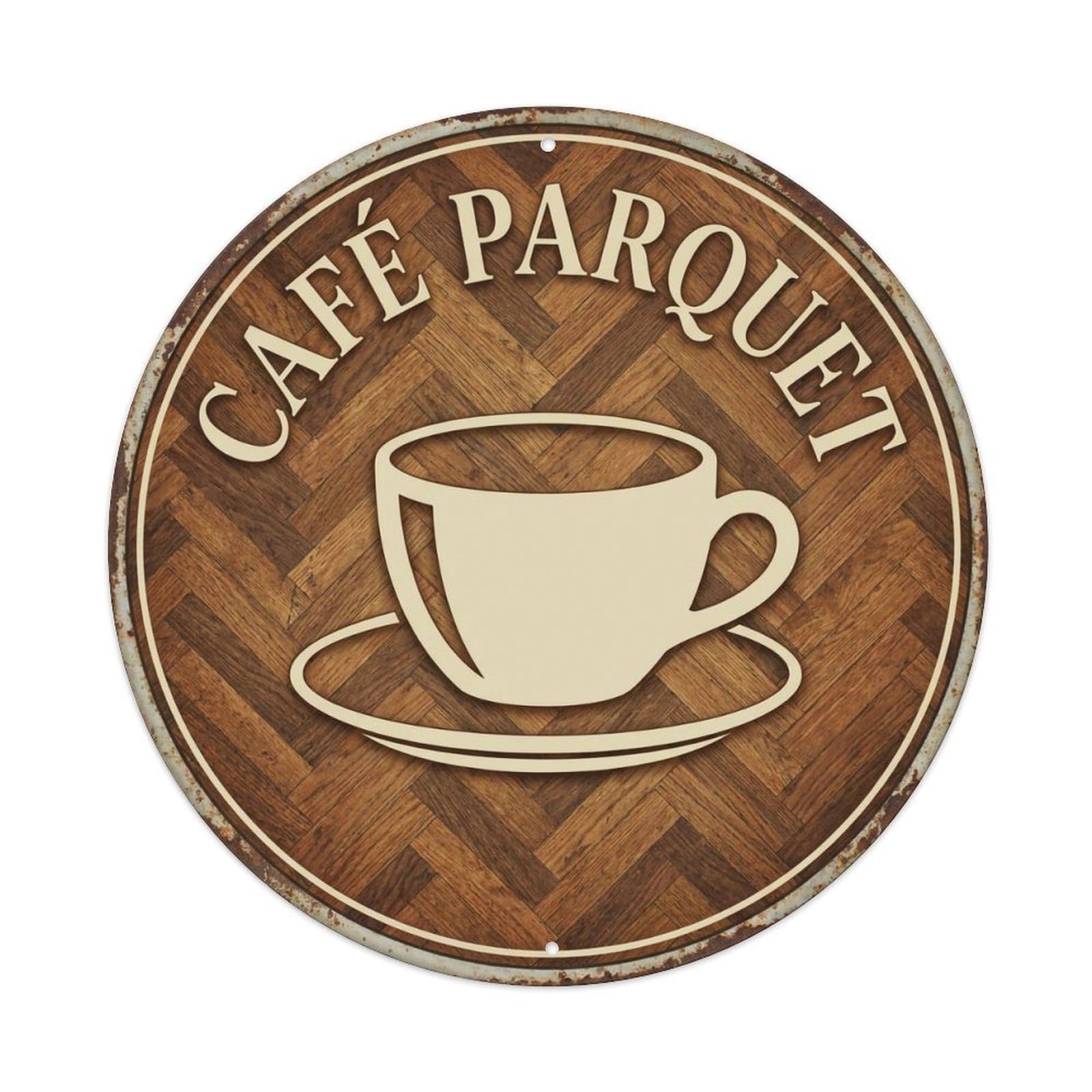 Herringbone Pattern Lounge Cafe Metal Tin Sign Plaque Wall Decor for Cafe, Club, Garden Round Metal Poster 8x8Inch