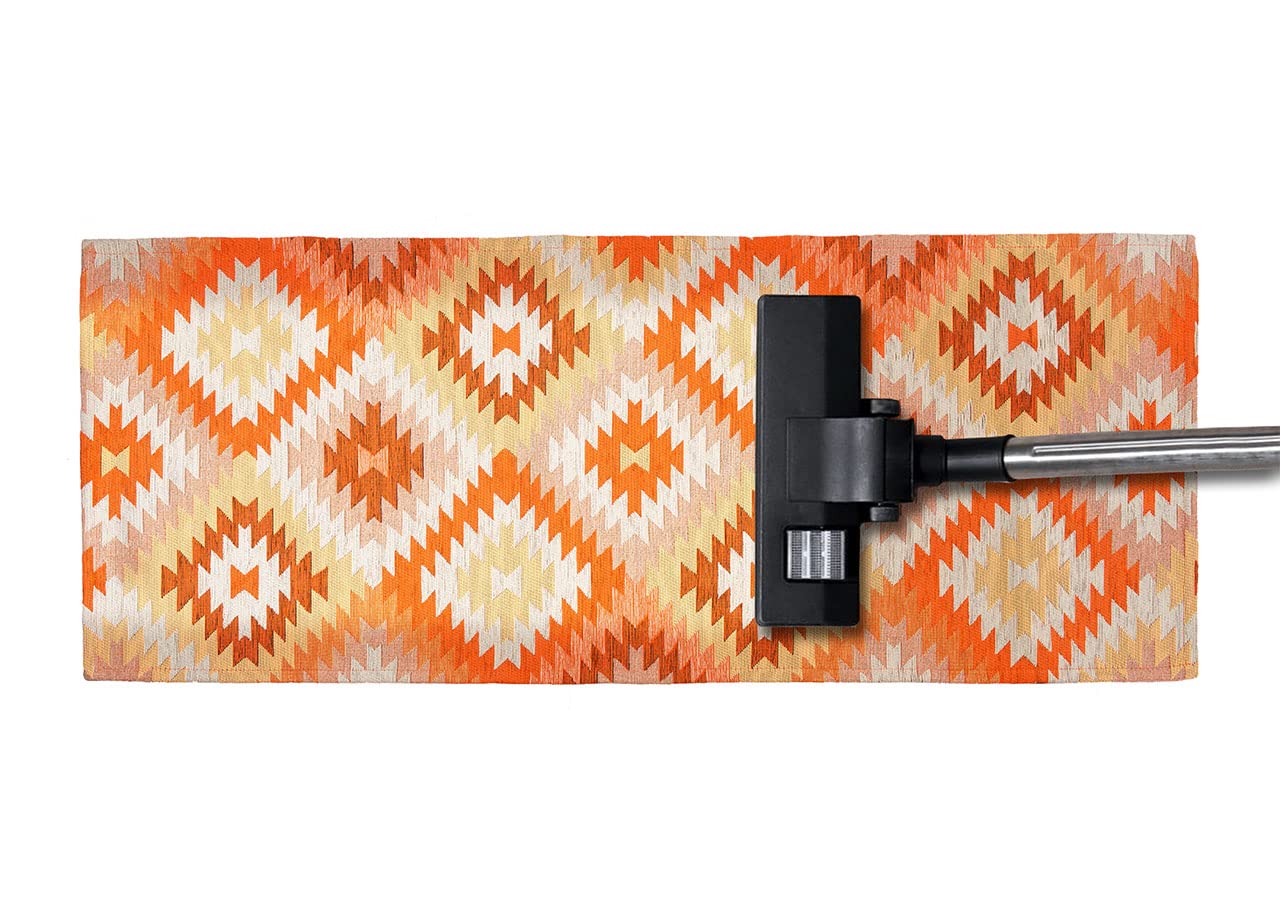 BIANCHERIAWEB Suardi - Lot de 2 tapis d'ameublement antidérapant pour chambre salon, motif abstrait, géométrique, 65 x 110, orange