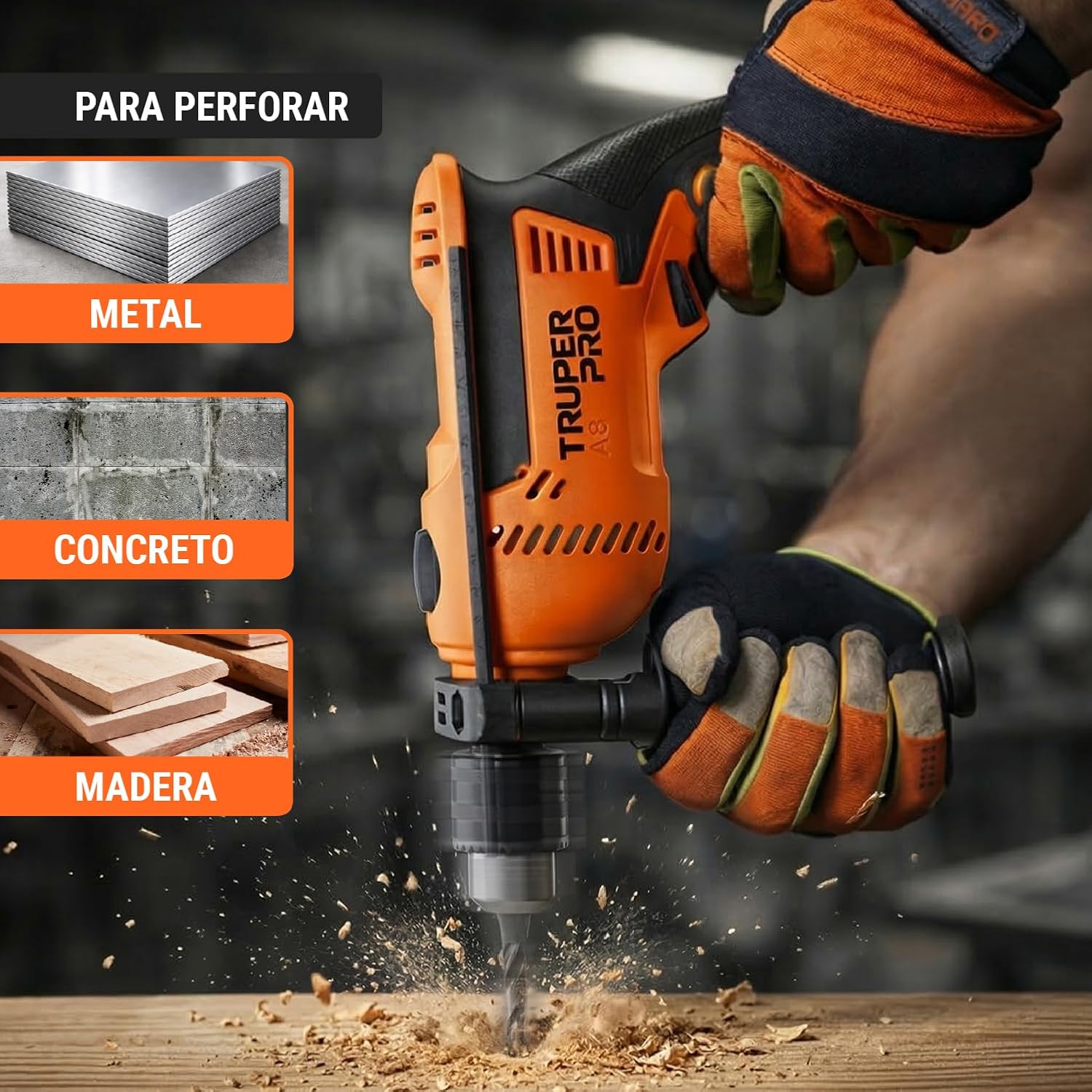 Truper 1/2" Professional 700W Rotary Hammer Drill, 110V, 5A, Orange