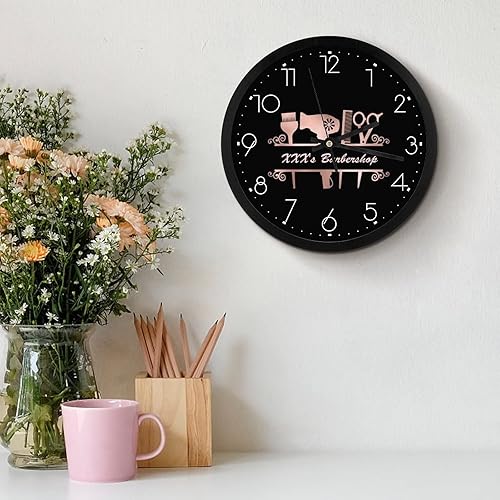 Miniatura 5 de Reloj de pared personalizado de peluquero de 10 pulgadas, añade tu diseño, reloj de pared personalizado silencioso sin tictac, reloj de pared