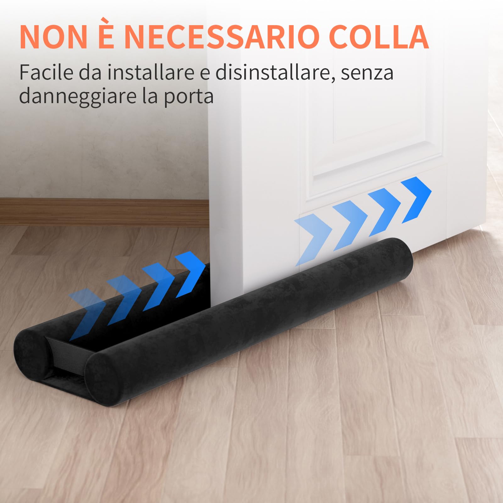 BKSAI Paraspifferi per Porte Guarnizione Inferiore Porte Senza Colla | Paraspifferi Doppia Guarnizione Isolante Termico Insonorizzato Antivento, Paraspifferi Sottoporta per Porte 60-75 cm Nero