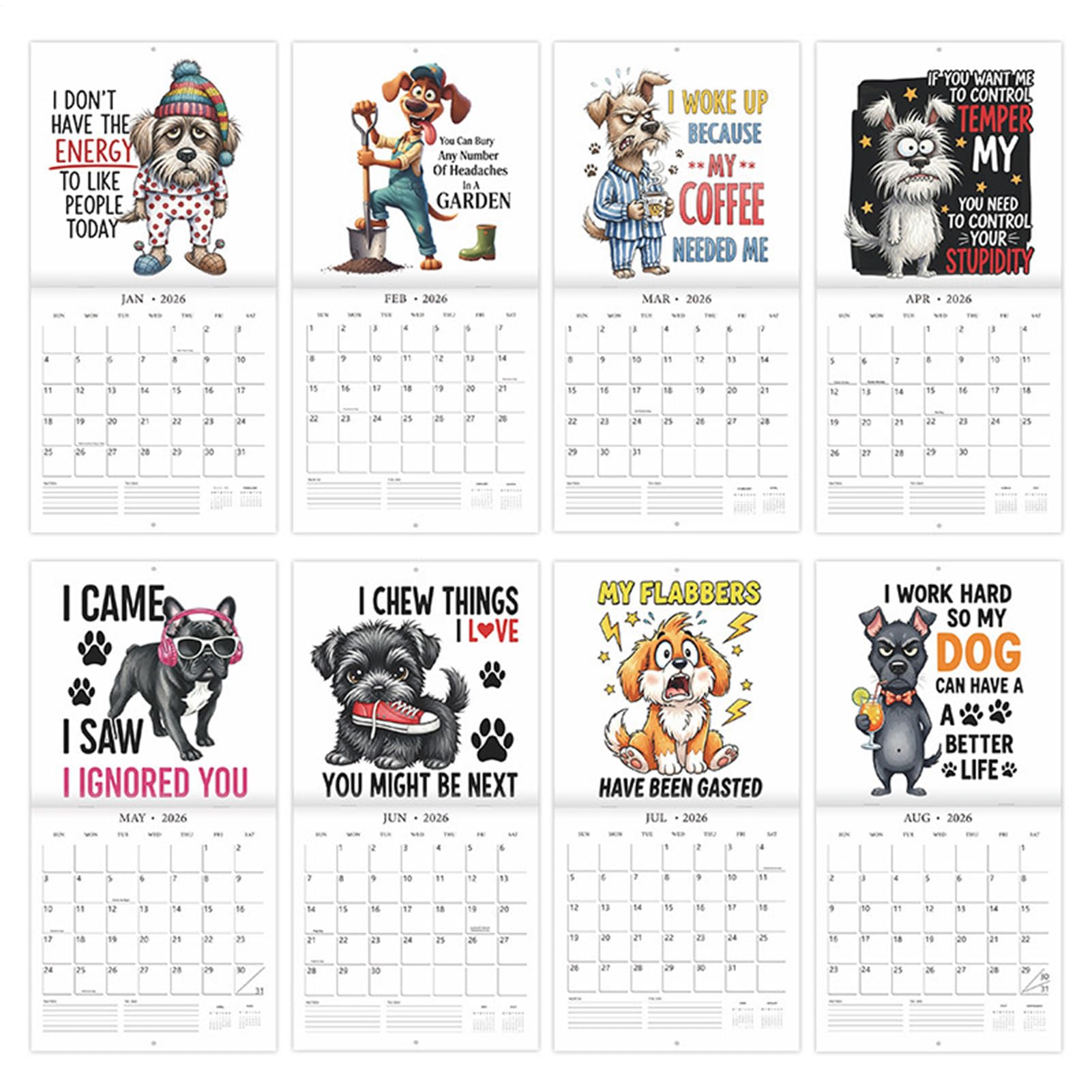 2026 Wandkalender - Witzige Hunde Monatsplaner | Monatsplaner Für Büro Kühlschrank Urlaub Whiteboard Akademisch Zuhause