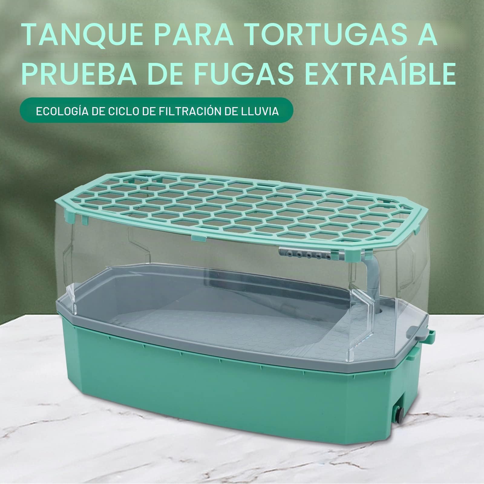 Acuario de Tanque de Tortugas con Bomba de Agua Hábitat de Reptiles Tanque de Tortugas Terrario Plataforma de Sol de Tortuga con Capa de Filtro del Sistema de Ducha