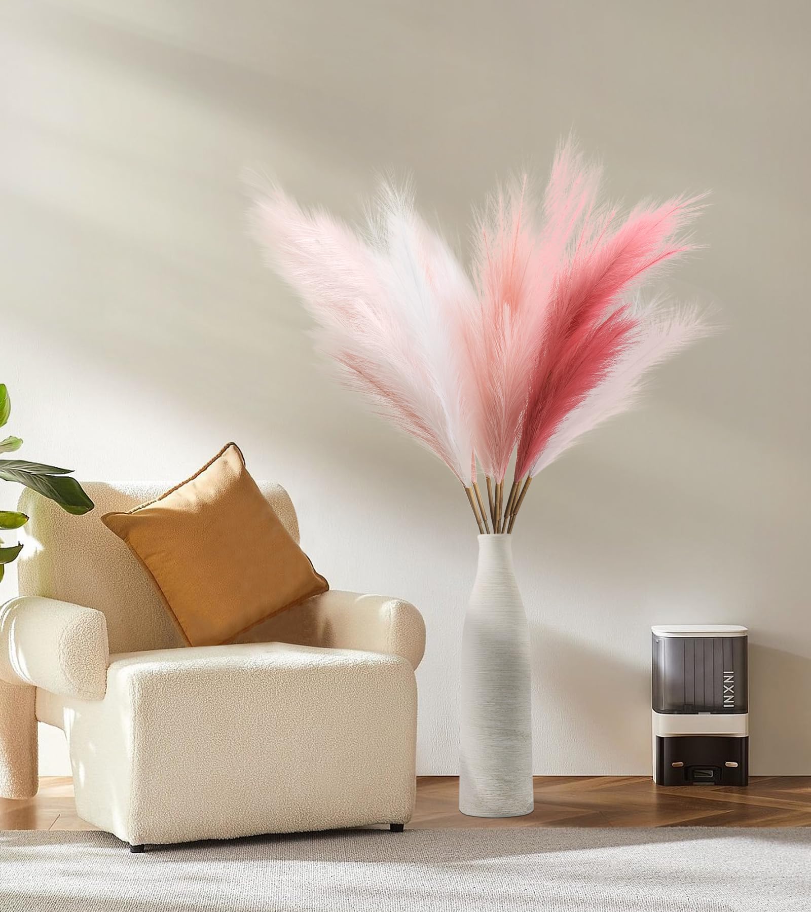 VOULUX Pink Faux Pampas Grass – 3 Stems Extra Fluffy, 45\" Tall, Silk Artificial Floor Plant For Boho Home Decor - View #2