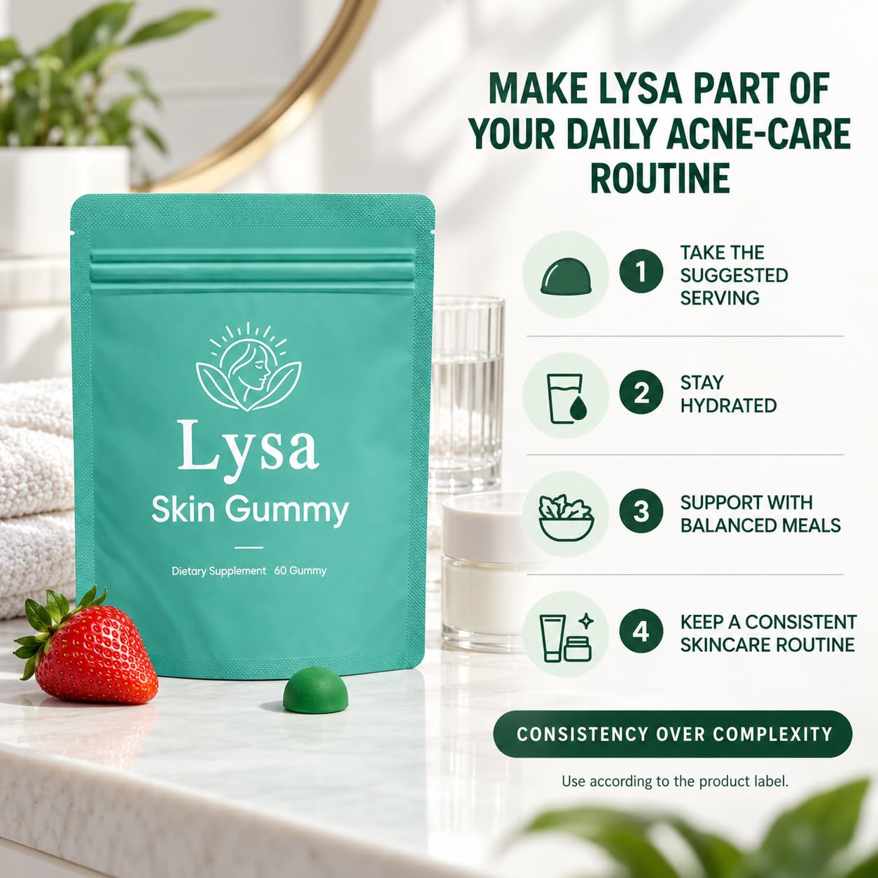 Lysa Acne Gummies for Women, Ritual Daily Beauty Gummies, Strawberry-Flavored Nutritional Supplement, Acne Treatment & Daily Wellness Support, 60 Gummies — Amazon image 7