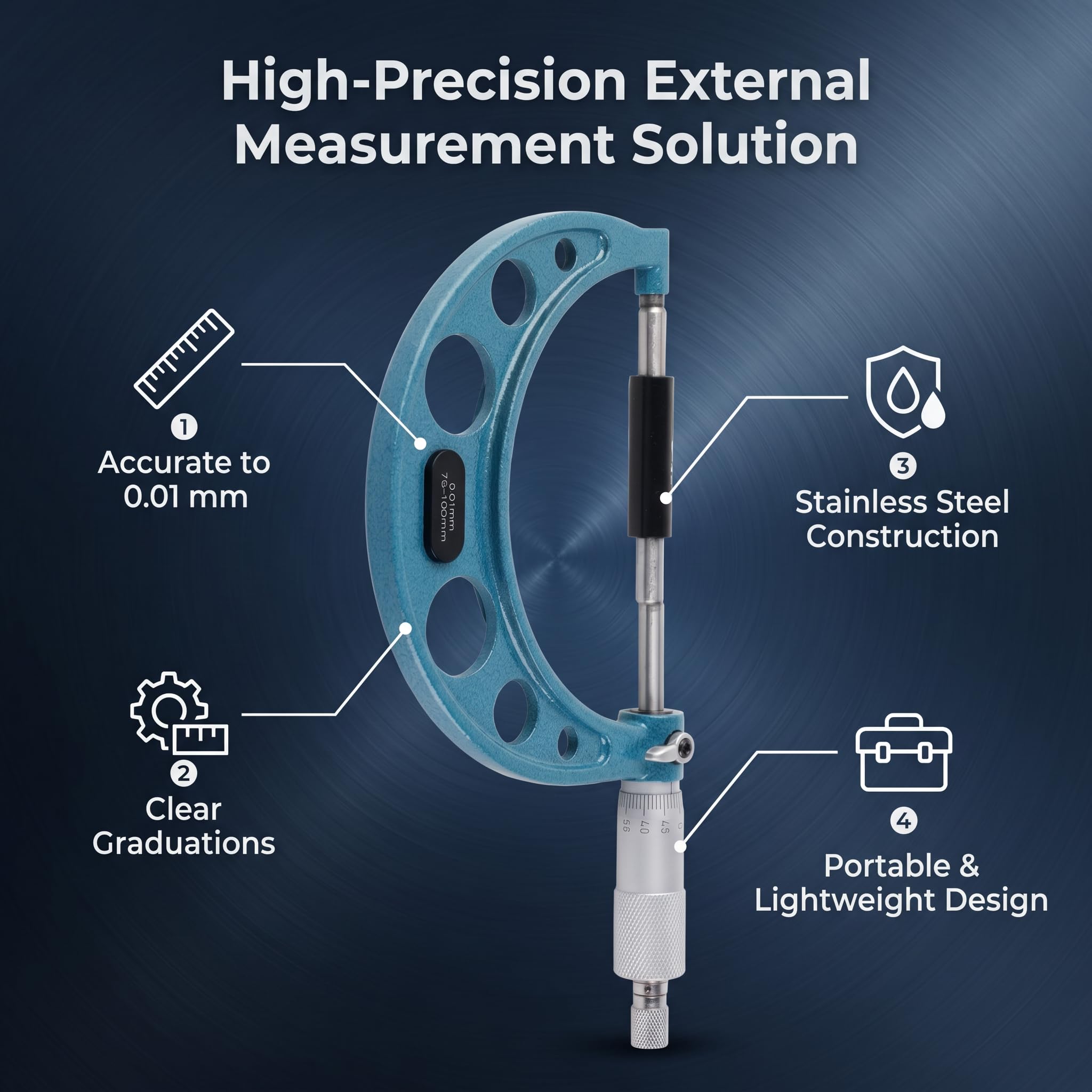 Micrómetro Exterior Acero Inoxidable 75 a 100 mm Alta Precisión 0.01 mm Medición de Espesor Herramienta de Precisión para Calibrar Grosor de Materiales
