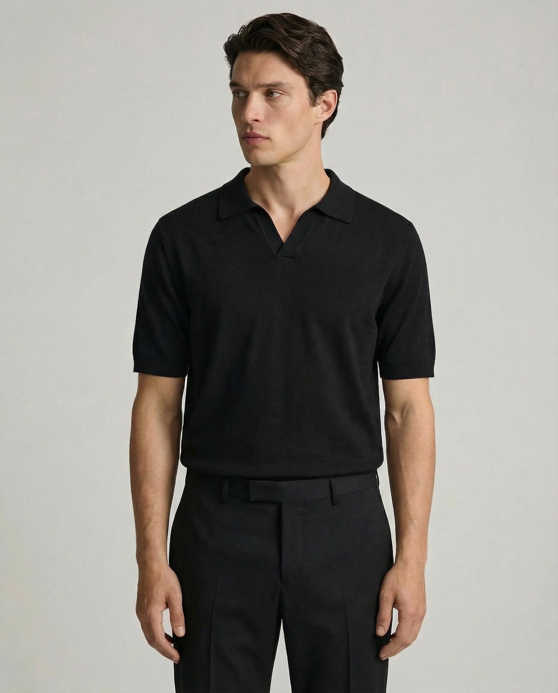 Diana Studio – Polo aus Strick ohne Knöpfe, Herren, 100% Leichtes extra gedrehtes Baumwollgewebe, Kurzarm, Casual Fit