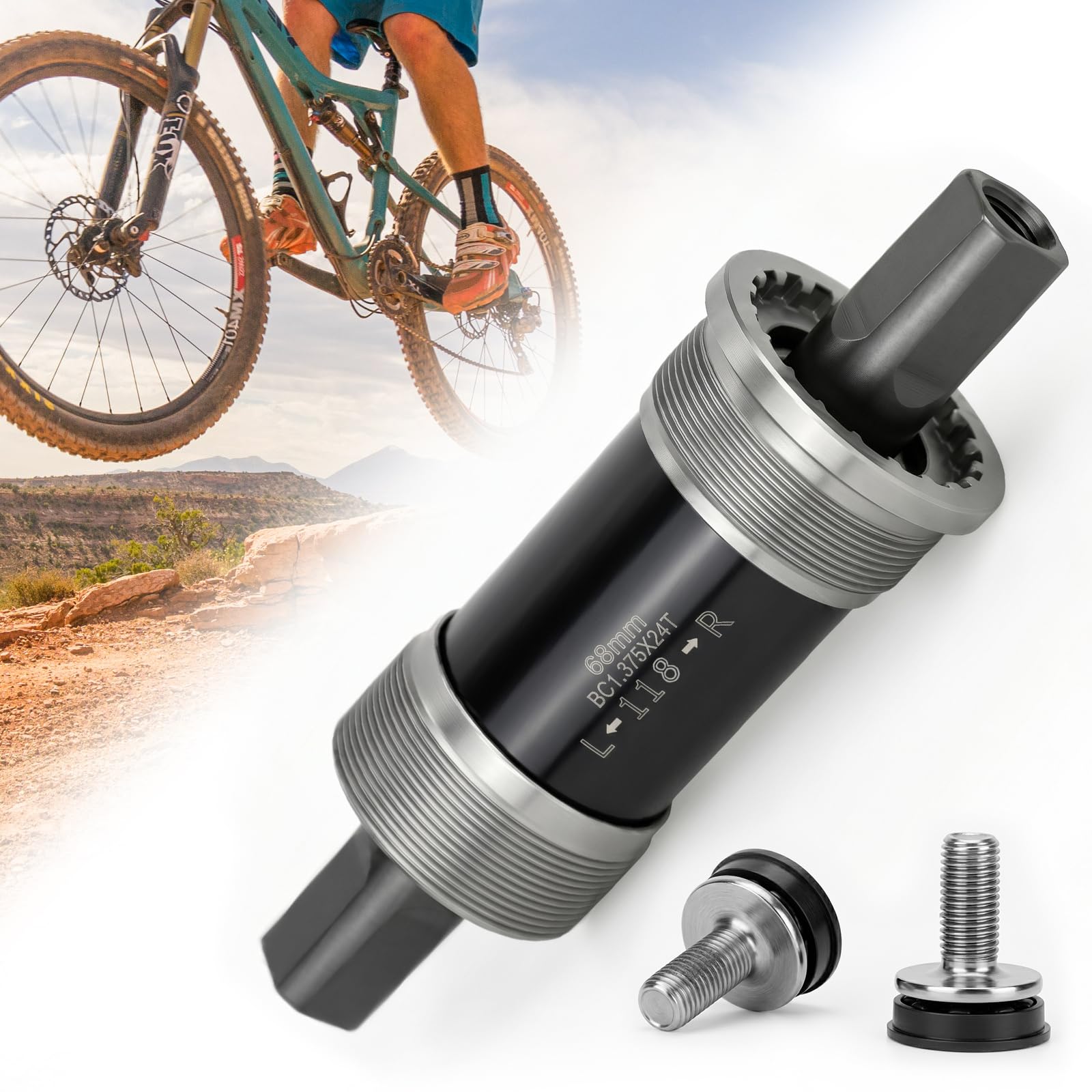 ouhos Square Taper BB 68mm BSA Threaded Sealed Bearing 113/118/122.5mm Spindle for MTB Bikes (68, 68-118)