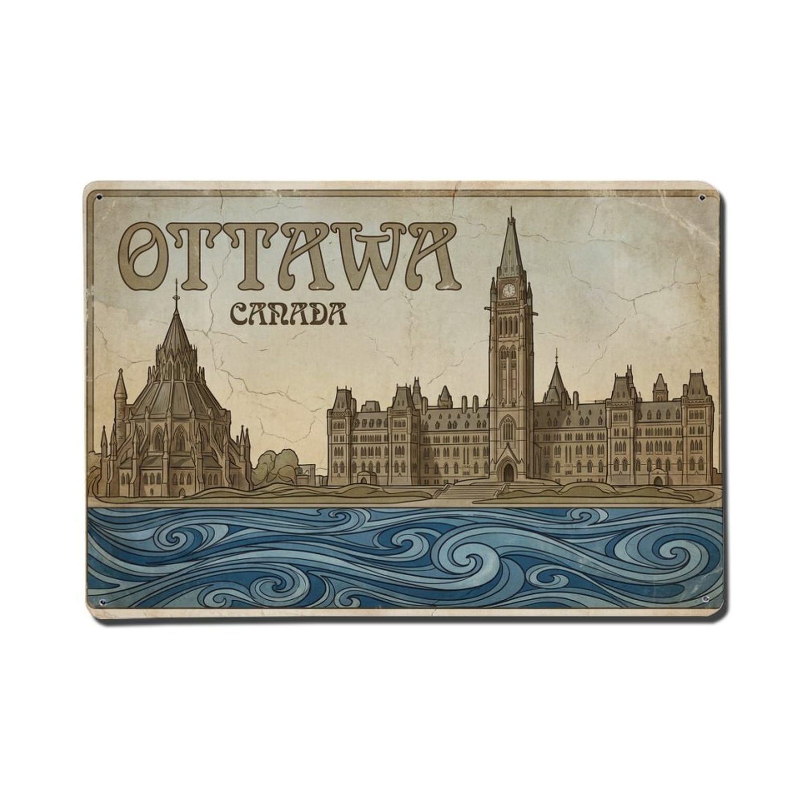 Vintage Travel Canada Ottawa Metal Tin Sign