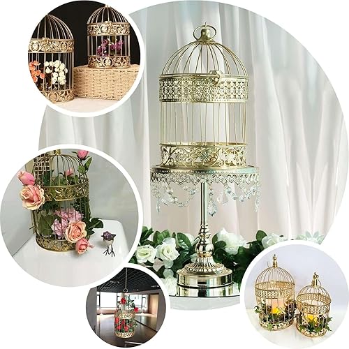 Miniatura 5 de Efavormart - Juego de 2 jaulas grandes de pájaros de oro metálico para decoración de mesa de boda, mesa de fiesta, para todas las ocasiones, 9