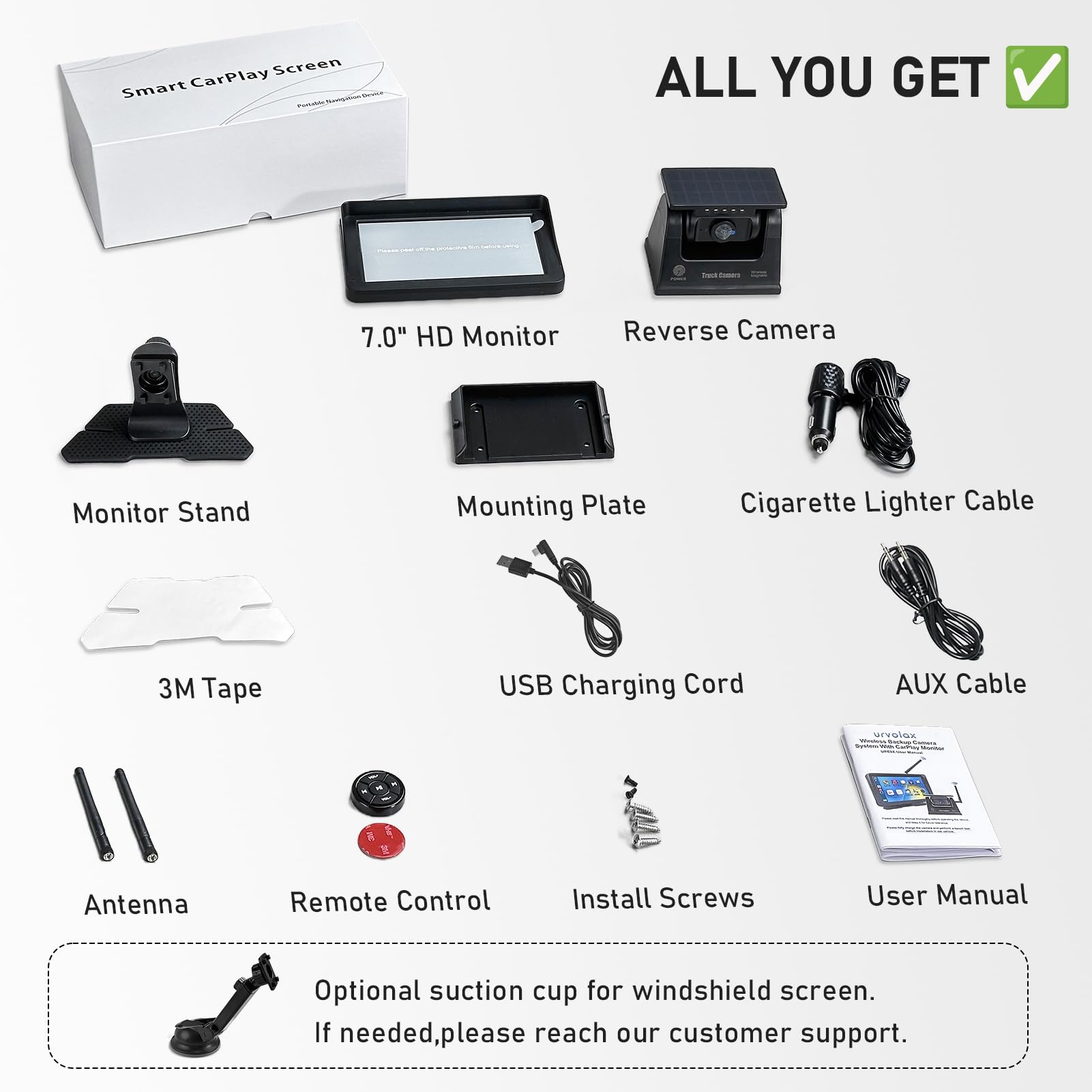 URVOLAX Camera de Recul sans Fil: Ecran Voiture Portable 7 Pouces Apple CarPlay/Android Auto - Batterie 10 000mAh avec Solaire - pour Camping Car Camion Remorque Caravane (69X Premier de l Industrie)