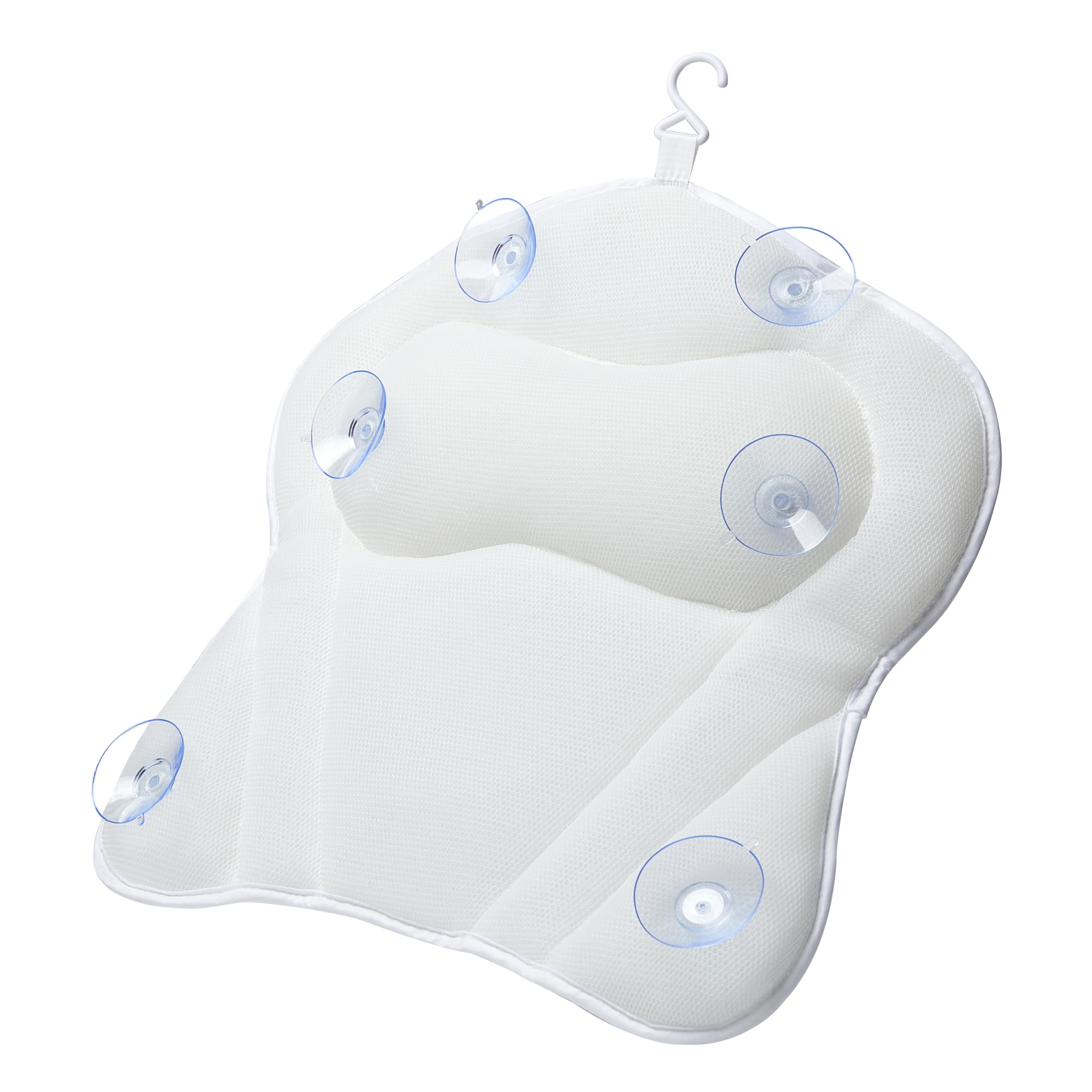 Cuscino Vasca da Bagno con 6 Ventose - Poggiatesta Vasca da Bagno con tecnologia 4D air mesh - Supporto per Vasca da Bagno - Cuscino Bagno relax bianco