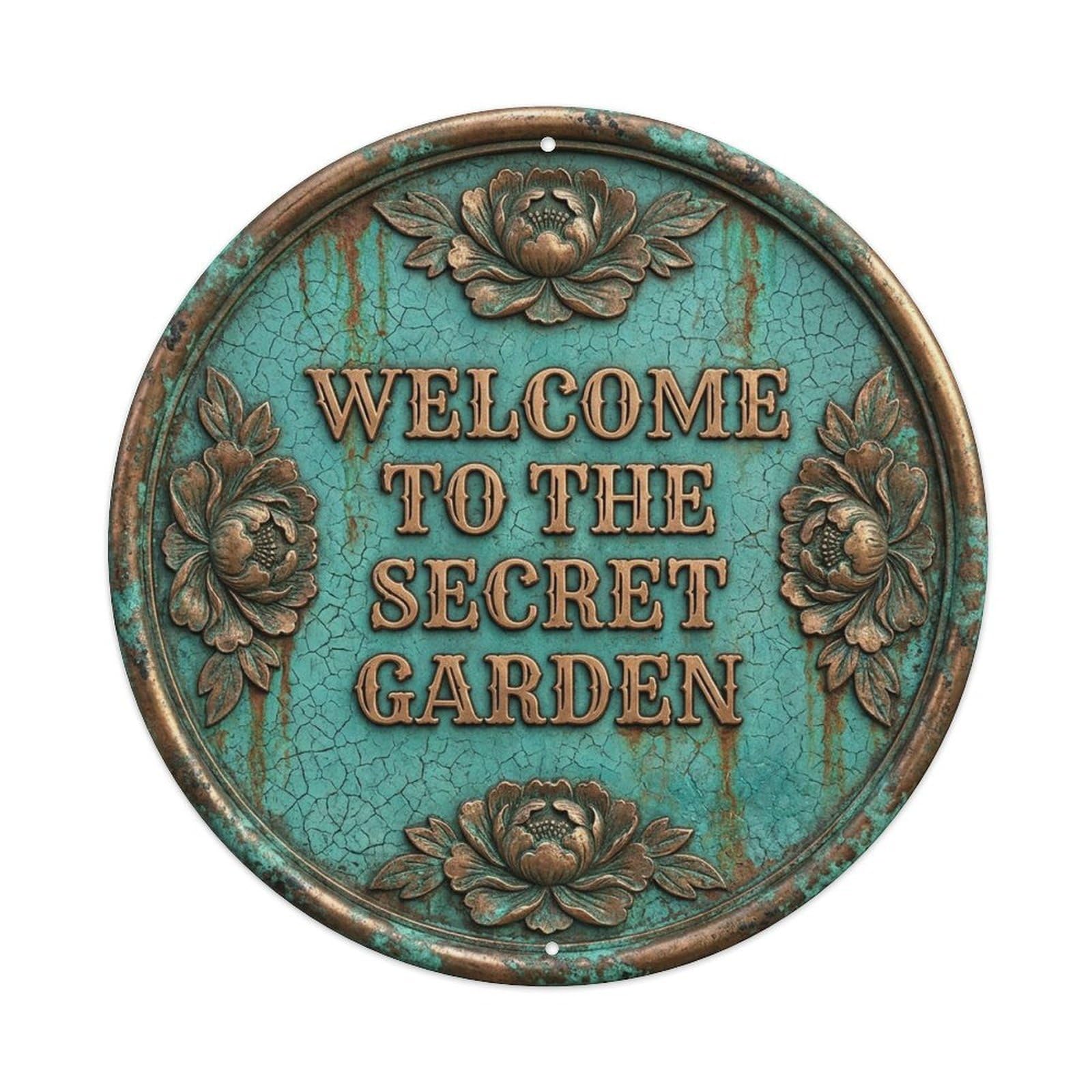 Vintage Welcome Secret Garden Ornate Metal Tin Sign