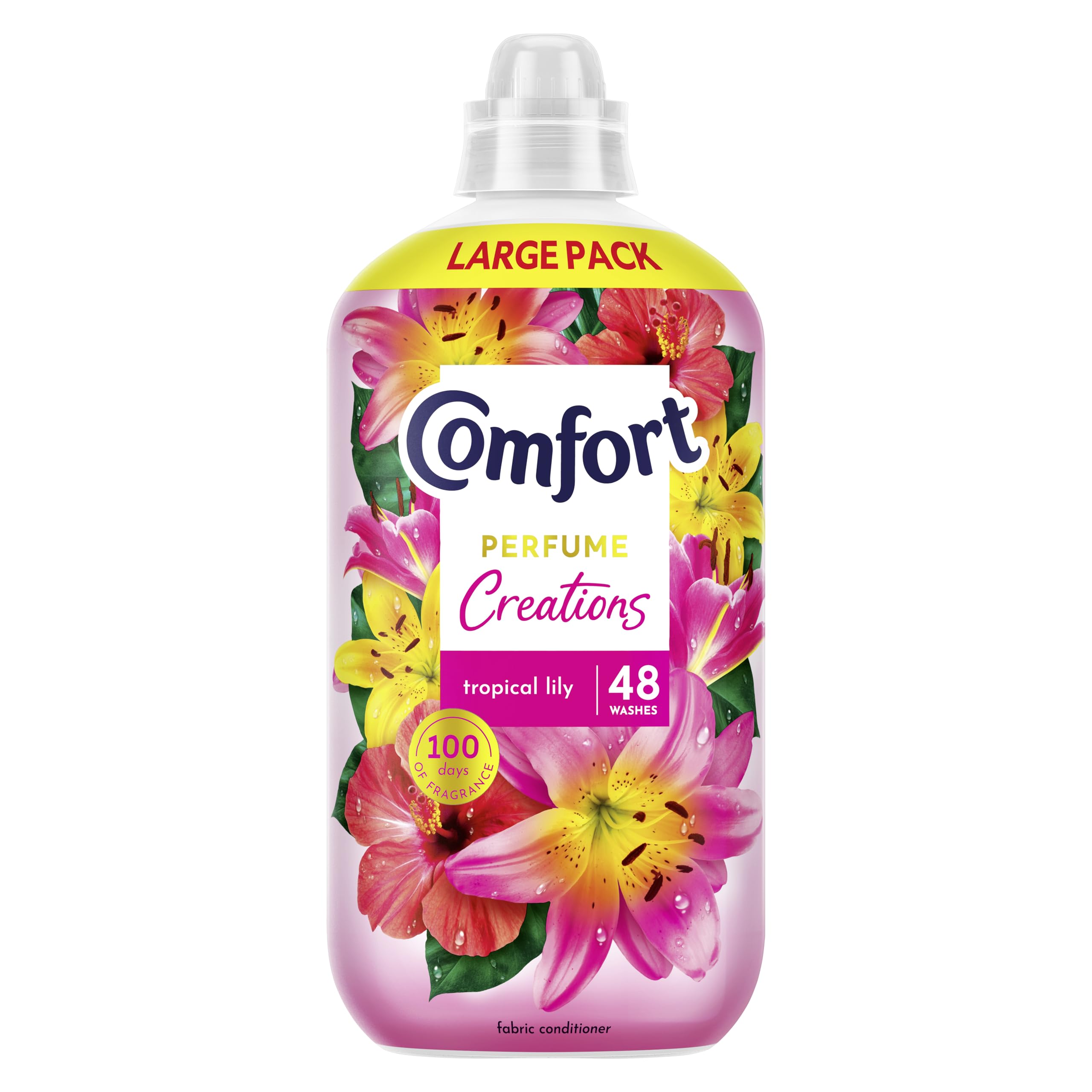 Comfort Perfume Creations Tropical Lily Fabric Conditioner Softener with Motion-Activated Fragrance Technology 100 Days of Freshness 48 washes (1.44 L)