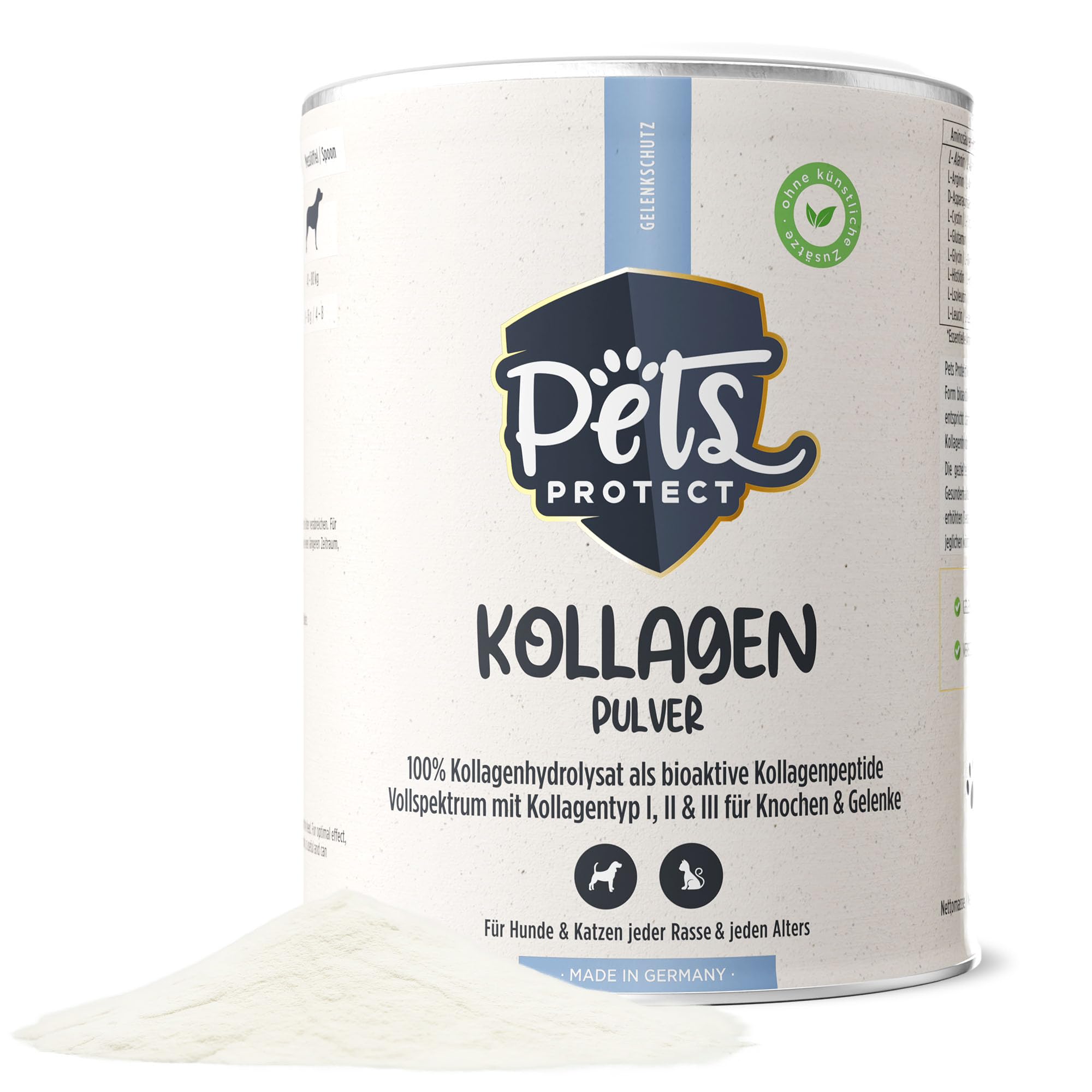 Pets PROTECT reines KOLLAGEN-Pulver für Hunde & Katzen 300 g | Gelenk-Gesundheit Hund | Kollagen-Hydrolysat aus Deutscher Herstellung | 100% natürlich | Collagen mit maximaler Nährstoffdichte
