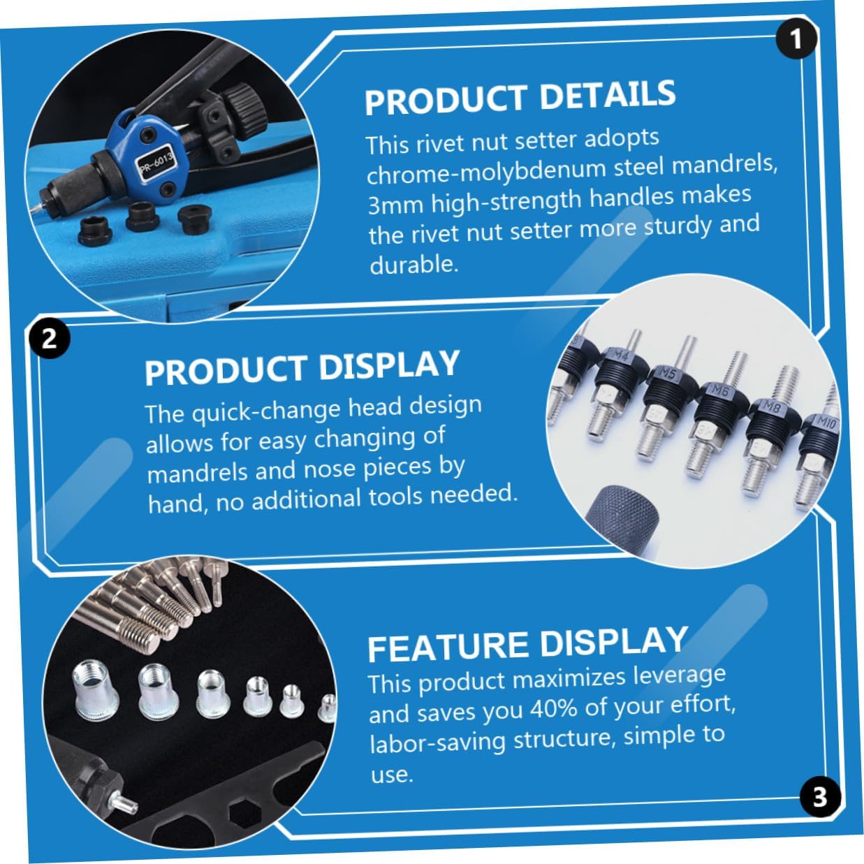 140pcs Hand Rivet Nut Tool Kit with Mandrels M3-m Size, Manual Riveter Setter for Automotive and Industrial Use, Threaded Nut Install Tool in Plastic Carrying Case