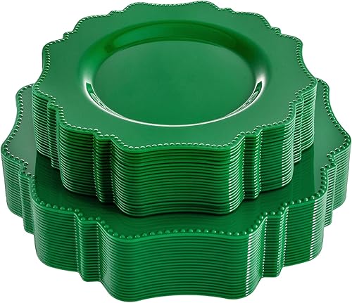 Miniatura 1 de COLOSUS Platos de plástico desechables, 60 unidades, platos de fiesta de plástico verde, 30 platos llanos resistentes de 10.5 pulgadas y 30 platos
