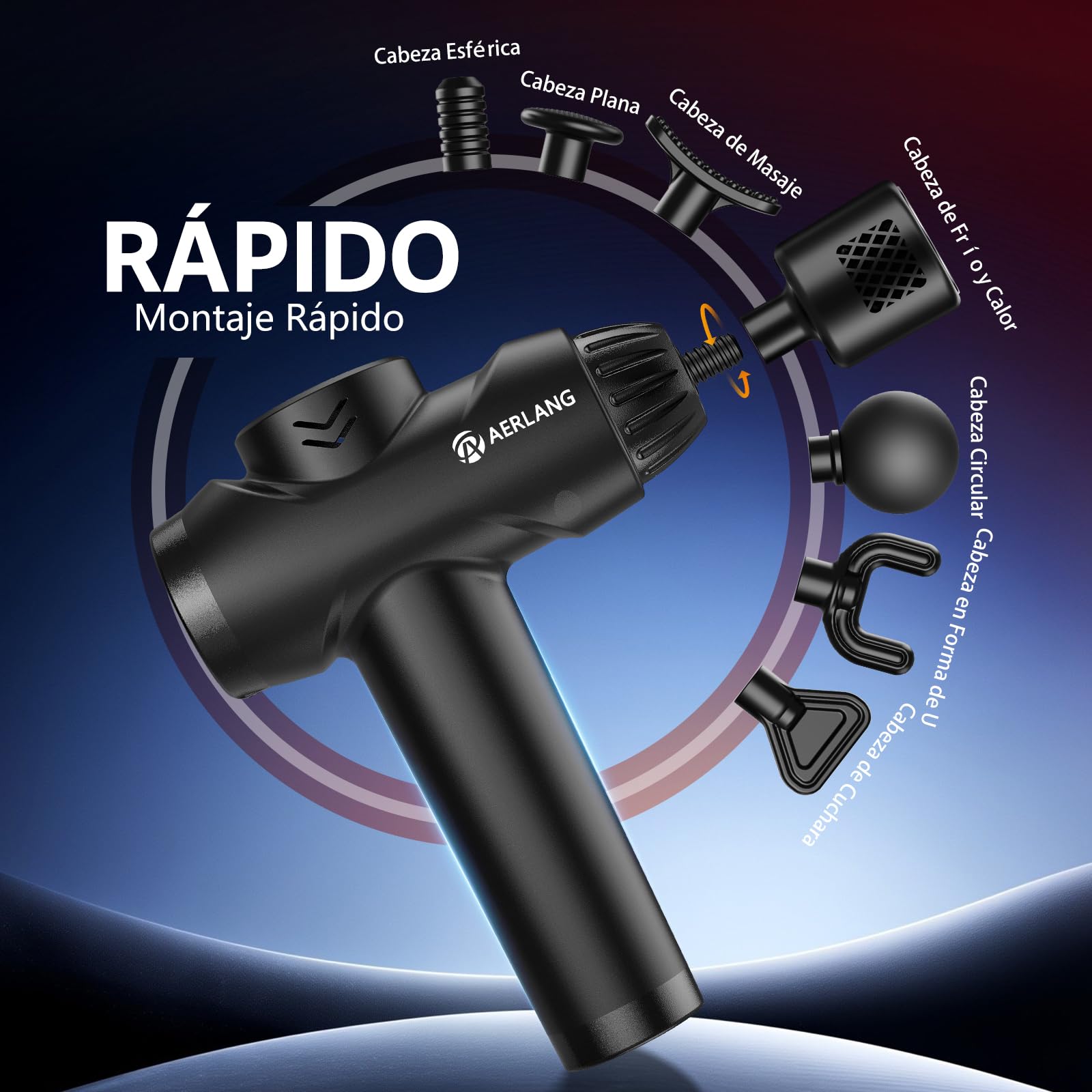 AERLANG Pistola de Masaje Muscular con Frío y Calor, Masajeador de Tejido Profundo para Cuello y Espalda, Masajeador de Percusión Muscular de Mano con 7 Cabezales, Regalo para Papá y Mamá