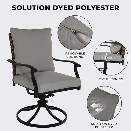 Miniatura 8 de Grand patio Juego de comedor de exterior de 5 piezas, 4 sillas de patio giratorias de mimbre con aspecto de cuero y 1 mesa de comedor cuadrada, negro