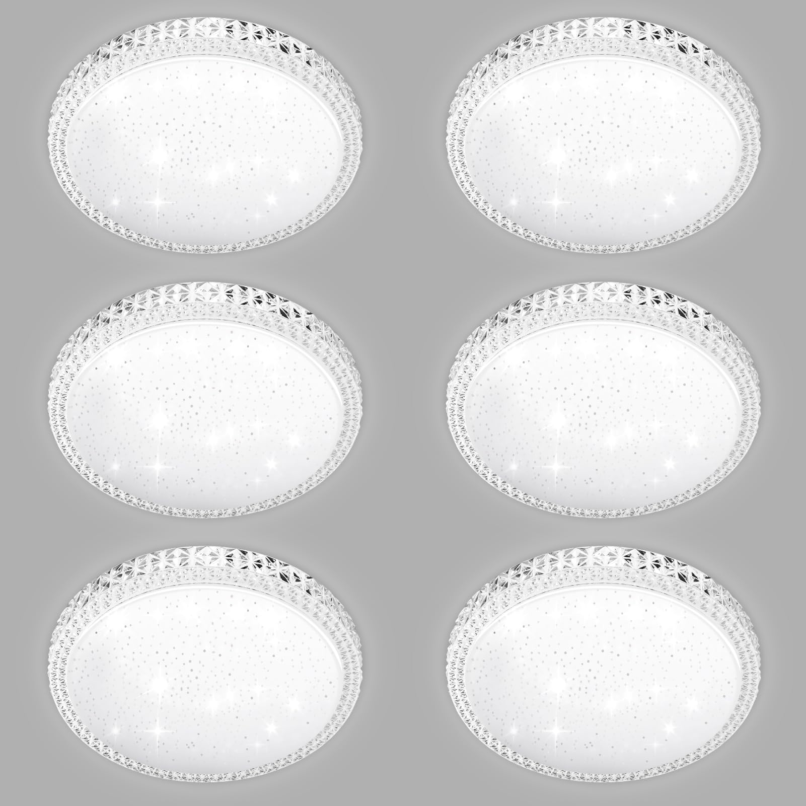 6-Pack 48W LED Ceiling Lights, 6500K Round Bathroom Lights, 2700LM Flush Ceiling Light, 180 degree lighting, size 48*7.2cm, Acrylic starlight lampshade, ceiling light for Home, living room, bedroom