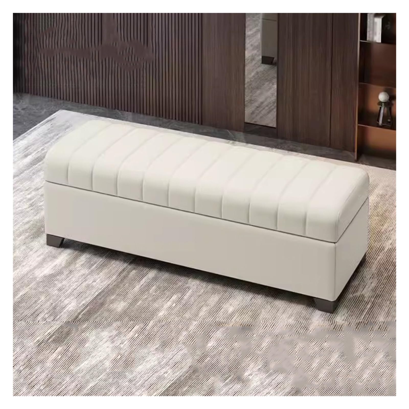 ZHANGshouf Large Storage Ottoman Bench with Faux Leather Upholstery for Bedroom Living Room and Entryway Cream (100CM)