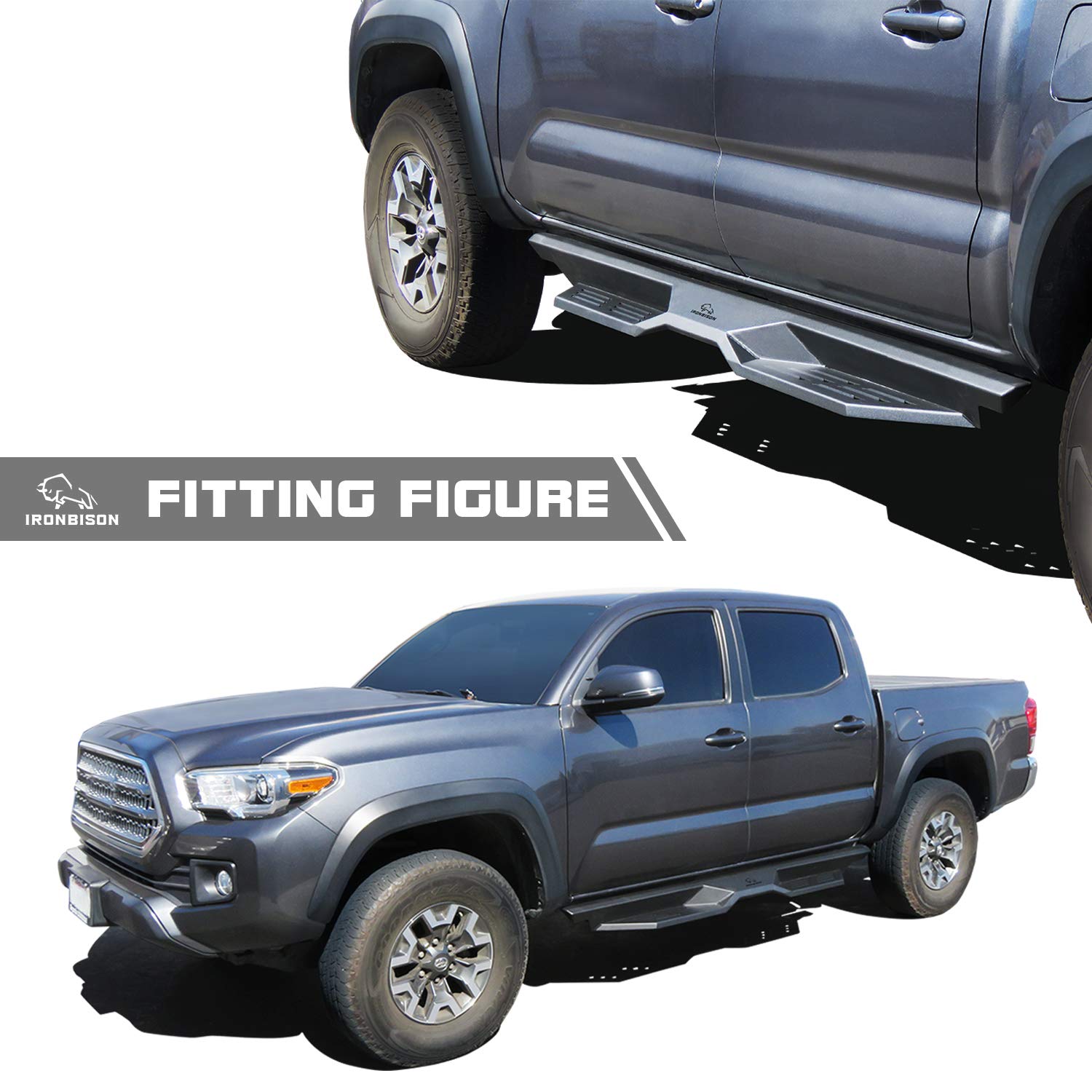 IRONBISON Defender Side Steps Fit 2005-2023 Toyota Tacoma Double Cab Pickup Truck Running Boards Fine Texture Black 5” Drop Side Steps Tacoma Nerf Bars Rock Slider (2pcs)