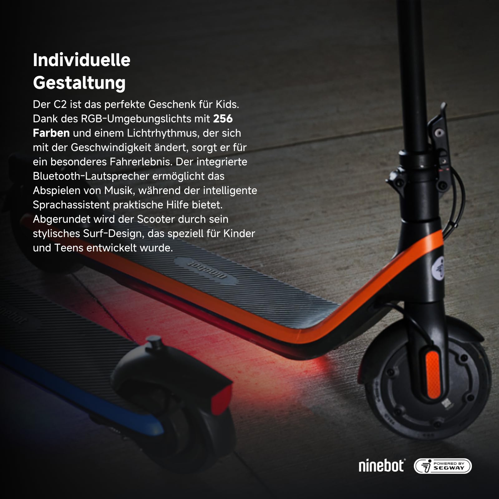Segway-Ninebot C2 E, Trottinette Électrique Enfant, 3 Modes de Conduite avec Vitesse Maximale de 16 km/h, Autonomie de 11 km