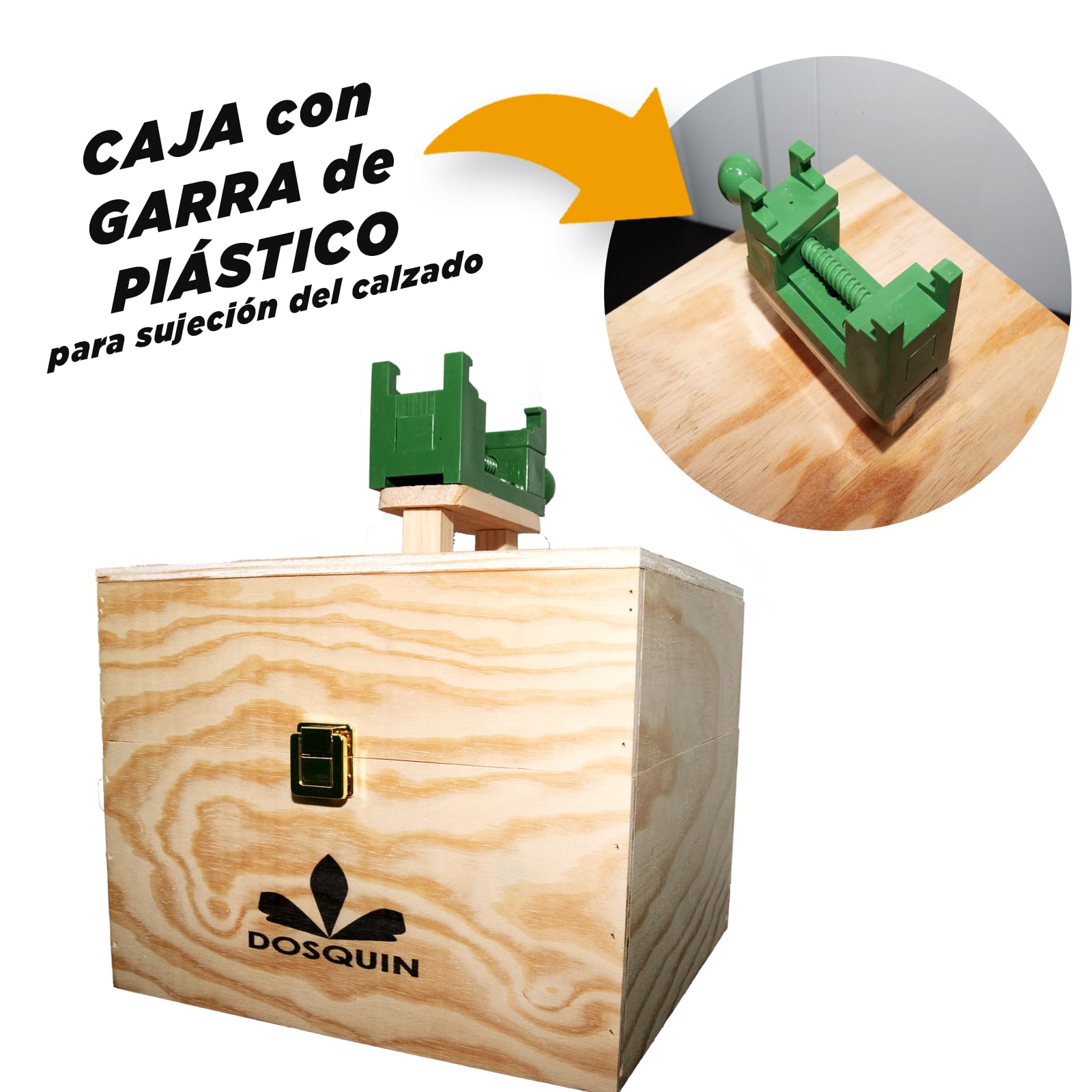 ECO BOX, Kit de limpieza de zapatillas premium, Incluye Garra Plástico de Sujección Exterior 360°, función para el Cuidado de Botas y Zapatos de Cuero, Caja de Madera ecológica