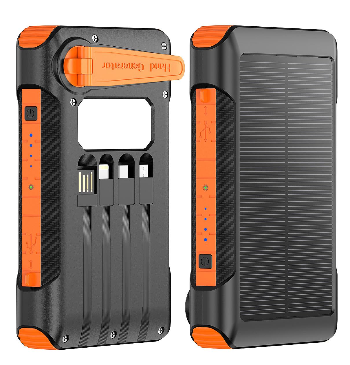 revolt Taschenlampen: 2er-Set Kurbel-Dynamo-Solar-Powerbanks, 10.000 mAh, USB-C PD bis 20 W (Powerbank mit Handkurbel, mit Lightning Anschluss, Outdoor)