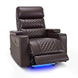 Power Recliner Chair for Adults&comma; Home Theater Seating with Power Headrest&comma; FSC Certified&comma; USB & Type C Ports&comma; Armrest Storage & LED Light HTS432 &lpar;Dark Brown&comma; Single Recliner&rpar;