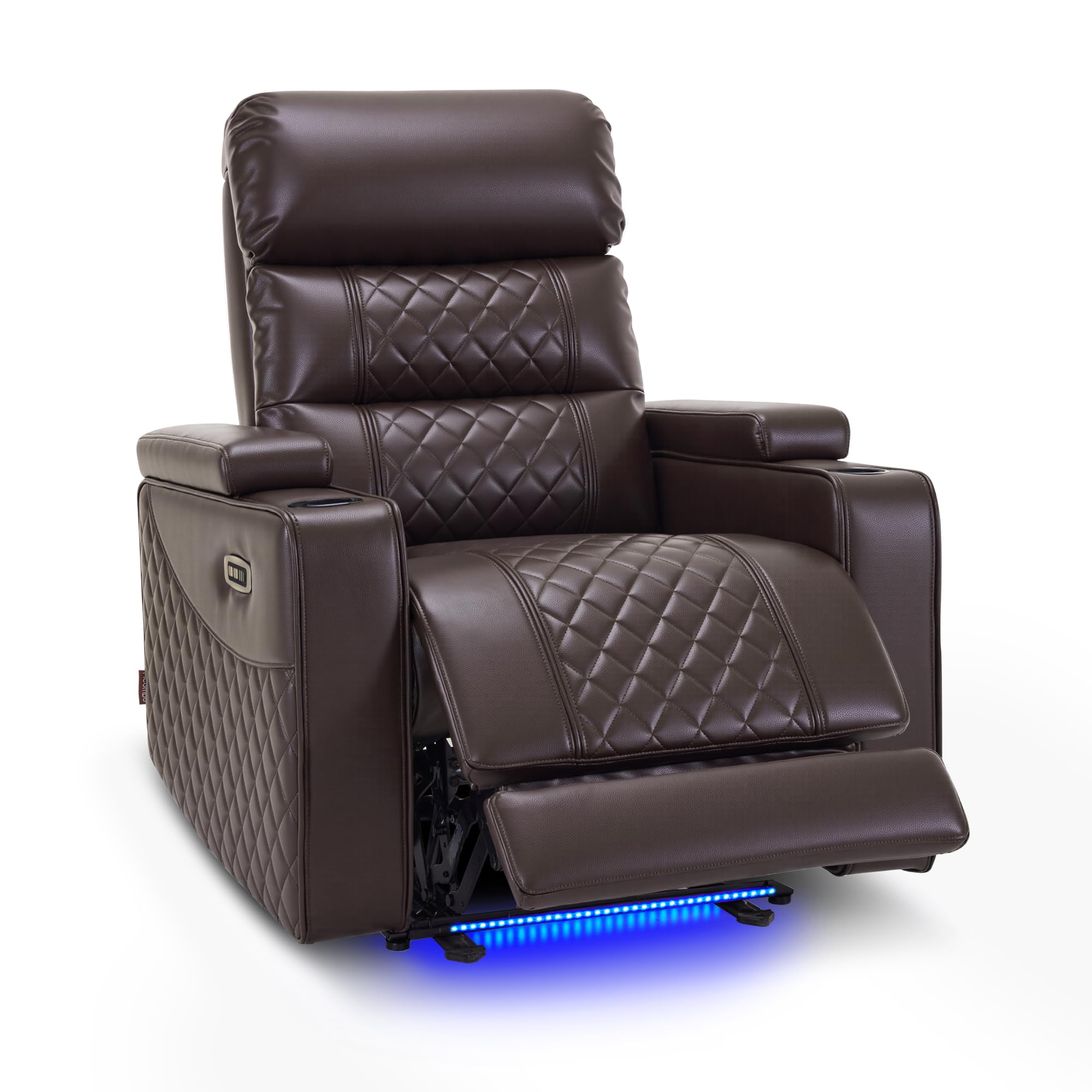 MCombo Power Recliner Chair for Adults, Home Theater Seating with Power Headrest, FSC Certified, USB &amp; Type C Ports, Armrest Storage &amp; LED Light HTS432 (Dark Brown, Single Recliner)