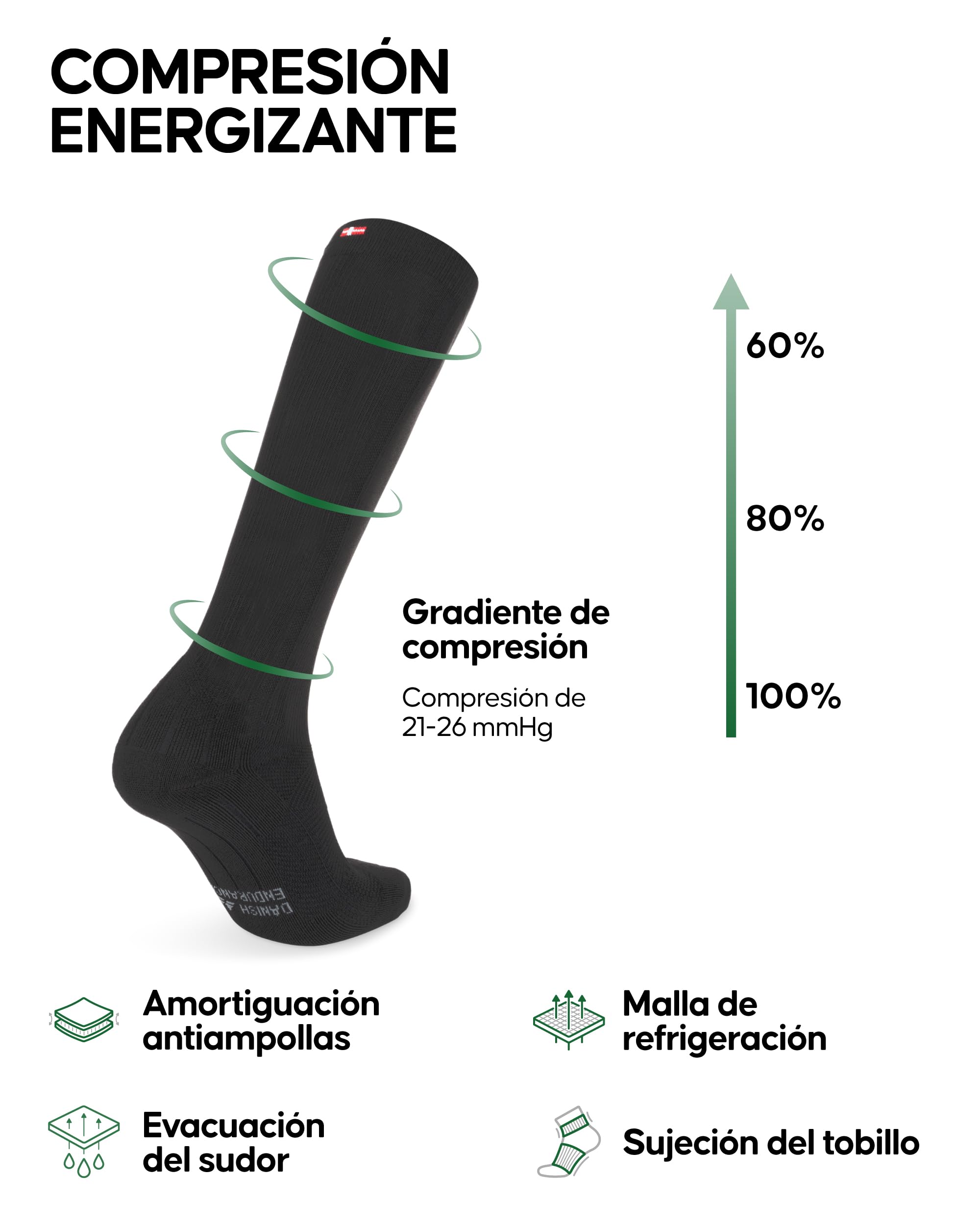 DANISH ENDURANCE Calcetines de Compresión Mujer y Hombre, Deporte, Running, Recuperación, 1 o 2 Pack