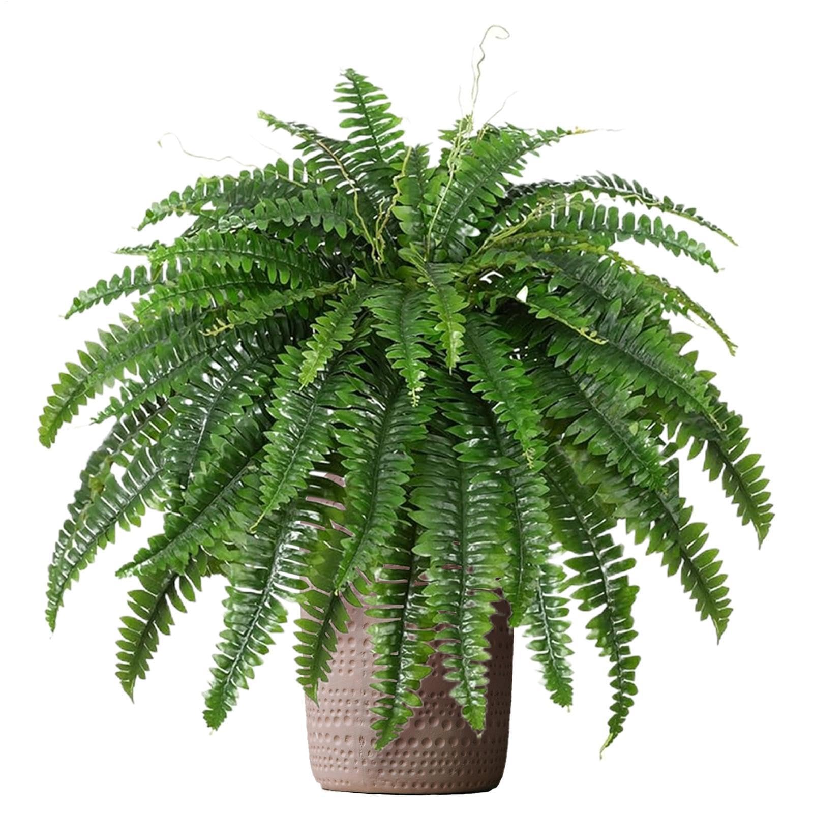 Artificial Ferns - UV Resistant Artificial Plants, 20 Inch Large Greenery for Outdoor Hanging Baskets, Faux Fern Fronds, Silk Bush Decor, Polymer Foliage for Garden Patio Porch Planter