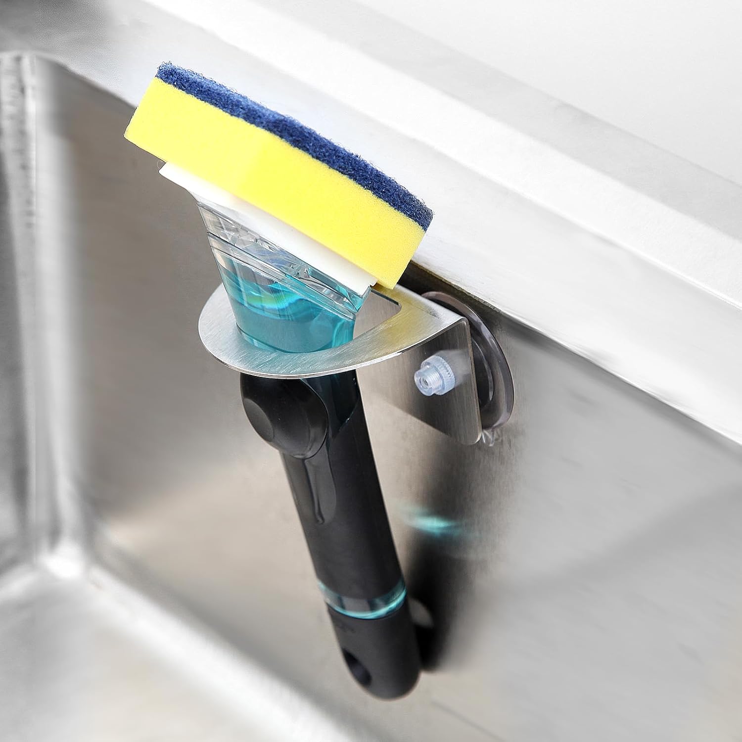 Stainless Steel Kitchen Sink Dish Brush Holder with Suction Cups Scrub Brush Holder Compatible with Various Dishwashing Brushes
