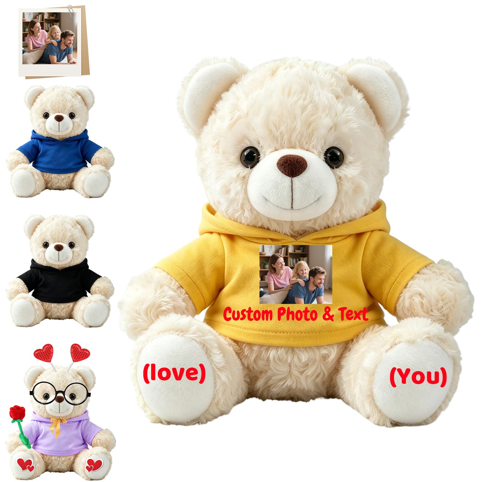 FAHOXUMR Custom Teddy Bear Stuffed Animal with Photo and Text for Boyfriend Girlfriend, 8 Inch Soft White Teddy Bear with Clothes as Gift for Valentine Christmas Anniversary Graduation