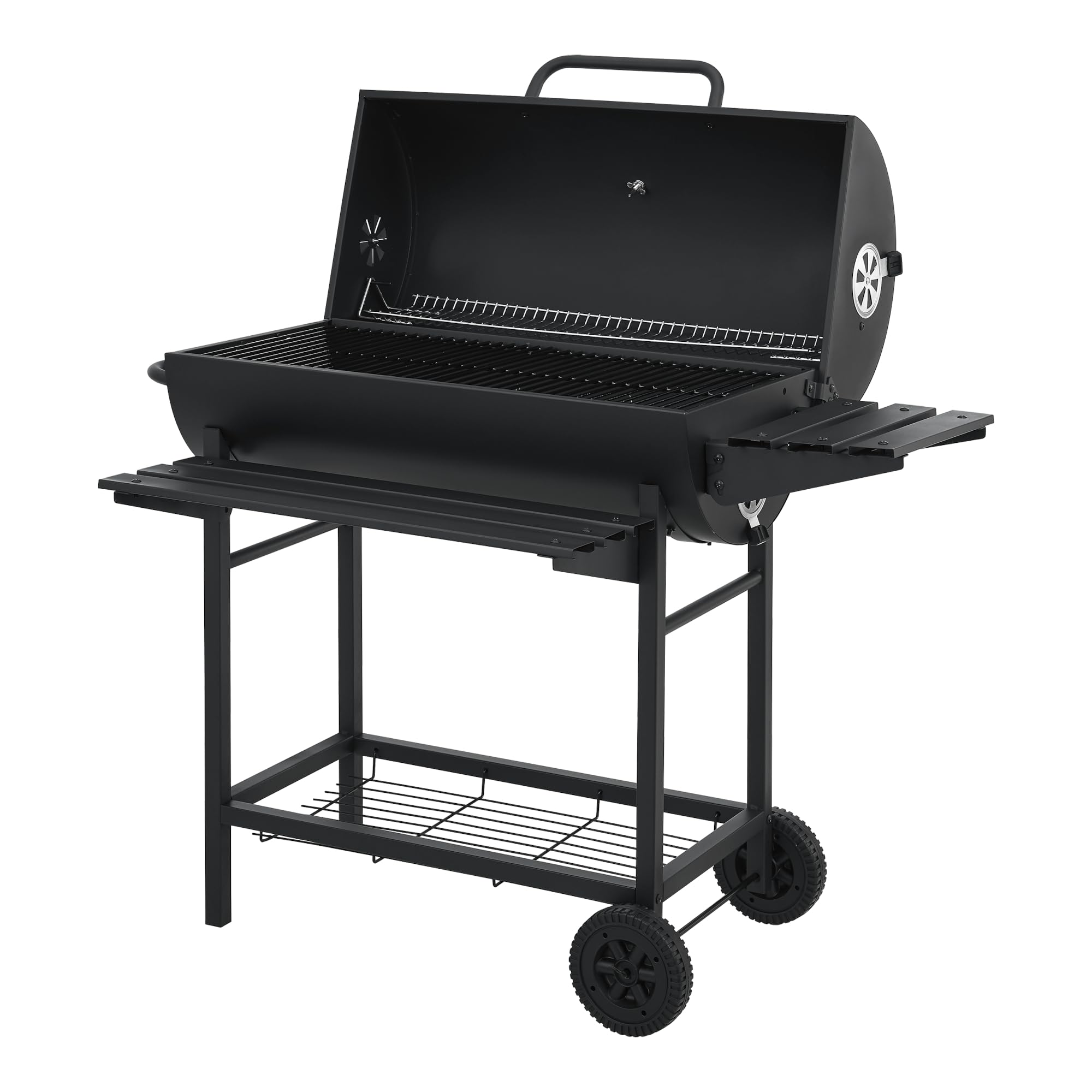 casa.pro Grill na kółkach Armento grill na węgiel drzewny z pokrywką, ruszt do grillowania z emaliowanej stali nierdzewnej, grill ogrodowy, 2 koła, termometr w pokrywie, 95 x 108 x 61 cm, czarny