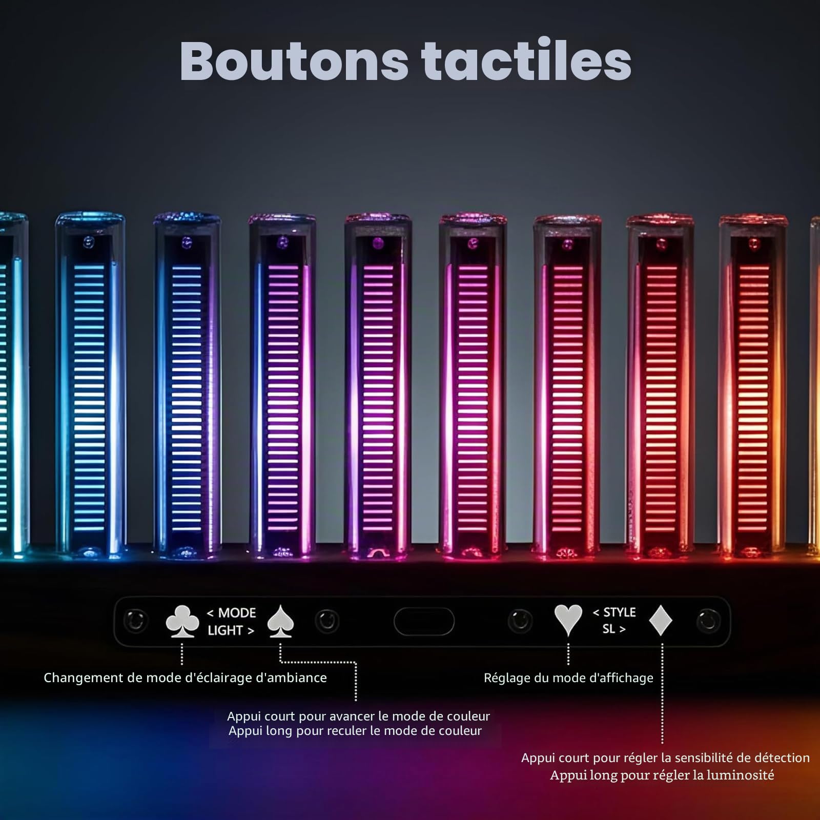Affichage du Spectre Musical LED, Lampe Spectrale RGB avec Capteur Sonore, Analyseur De Spectre Audio avec Microphone Intégré, 7 Modes Prédéfinis, pour Le Jeu, Le Studio Et La Décoration