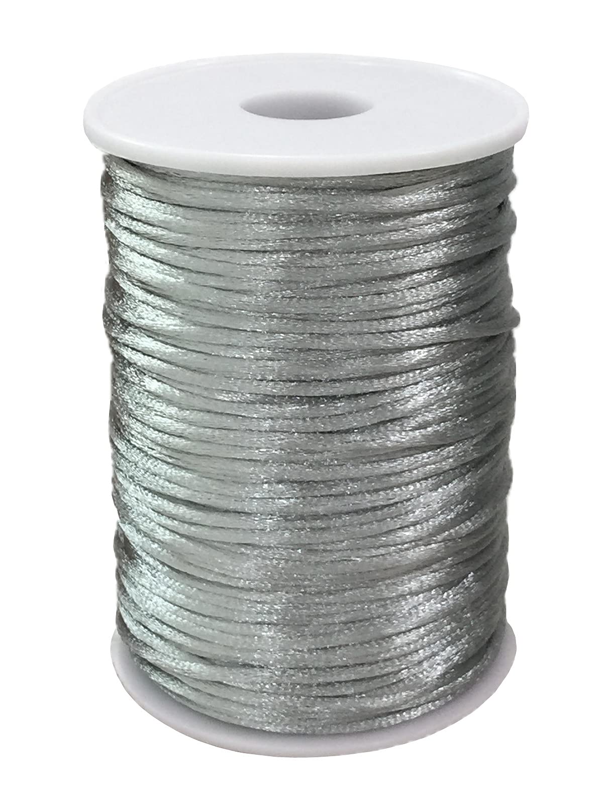 ZhXu Shuo 2mm x 100 Yards Premium Quality Satin Nylon Trim Cord Thread Beading String for Macrame Bracelets Chinese Knotting, Necklaces, Jewelry Making (Silver)