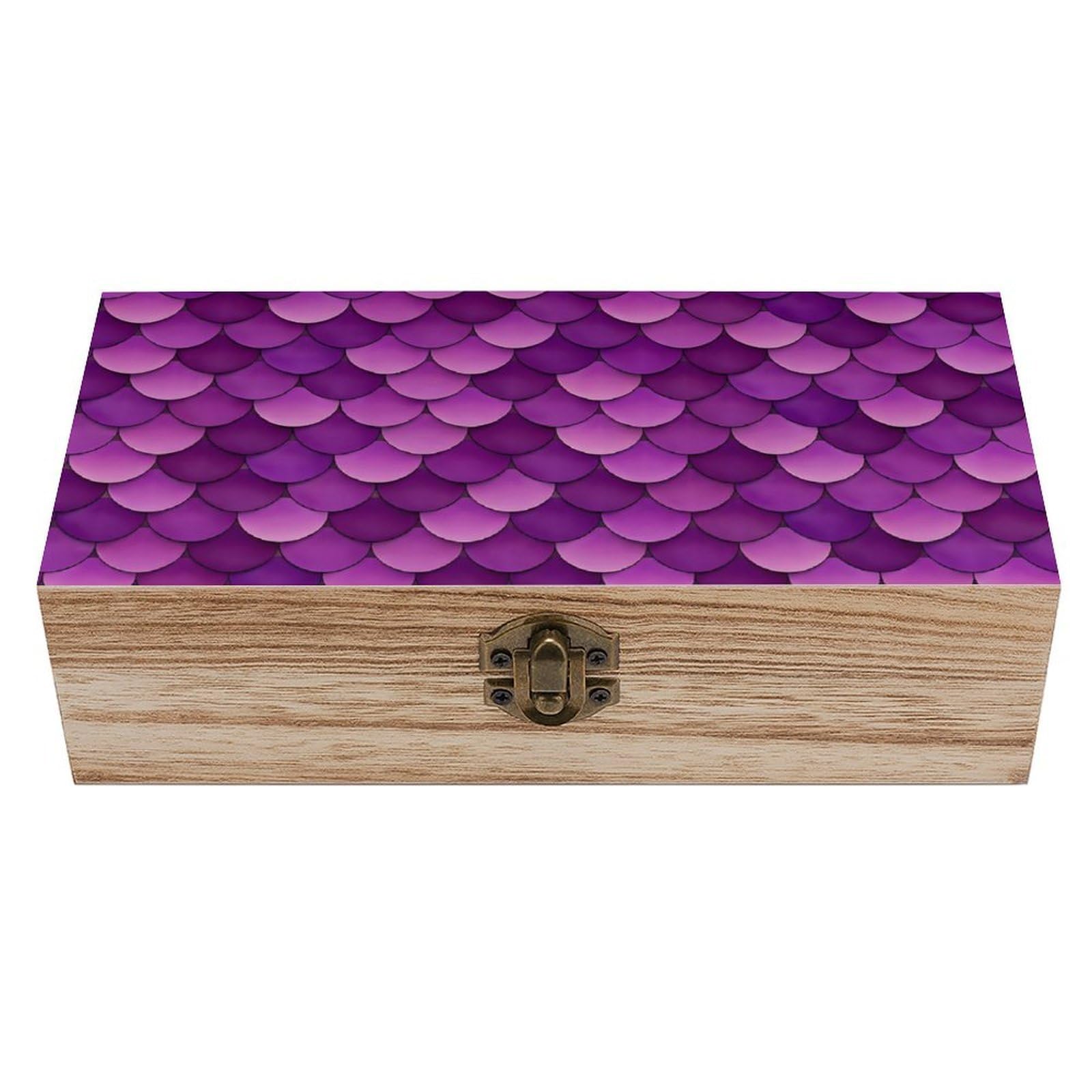 HLBSDM Purple Glitter Mermaid Scale Wooden Storage Box