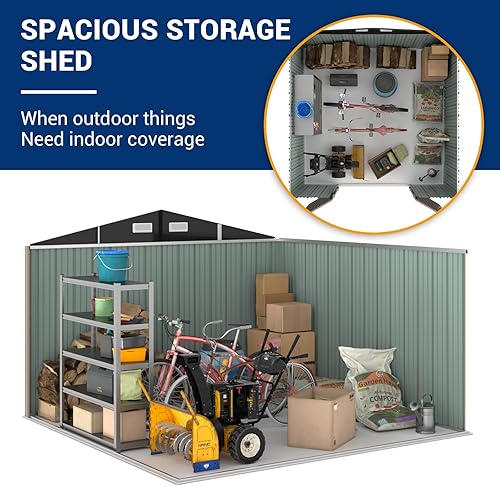 Miniatura 3 de UDPATIO Cobertizo de almacenamiento al aire libre de 10 x 10 pies, cobertizos exteriores y almacenamiento al aire libre de metal de acero