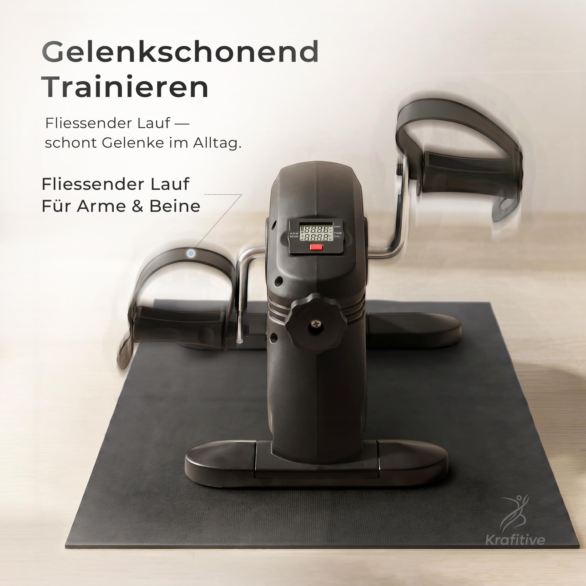 Pedaltrainer & Mini Heimtrainer, Arme & Beine, für Senioren | Sitztraining unterm Schreibtisch, gelenkschonend, stufenlos verstellbar, LCD-Display, TPR-Pedale, inkl. Antirutschmatte