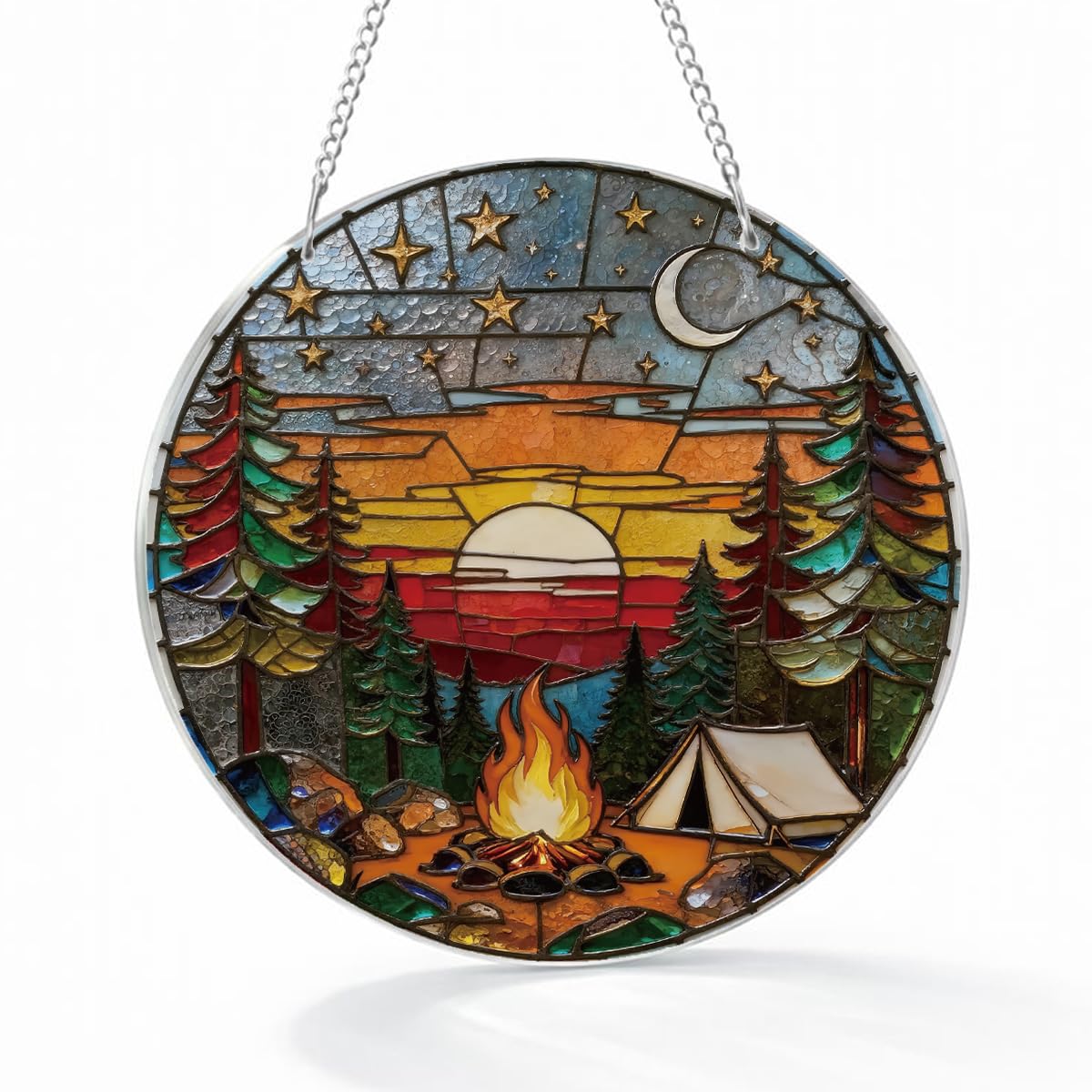 Attrape-soleil acrylique Camping Life à effet vitrail pour fenêtre lumineuse
