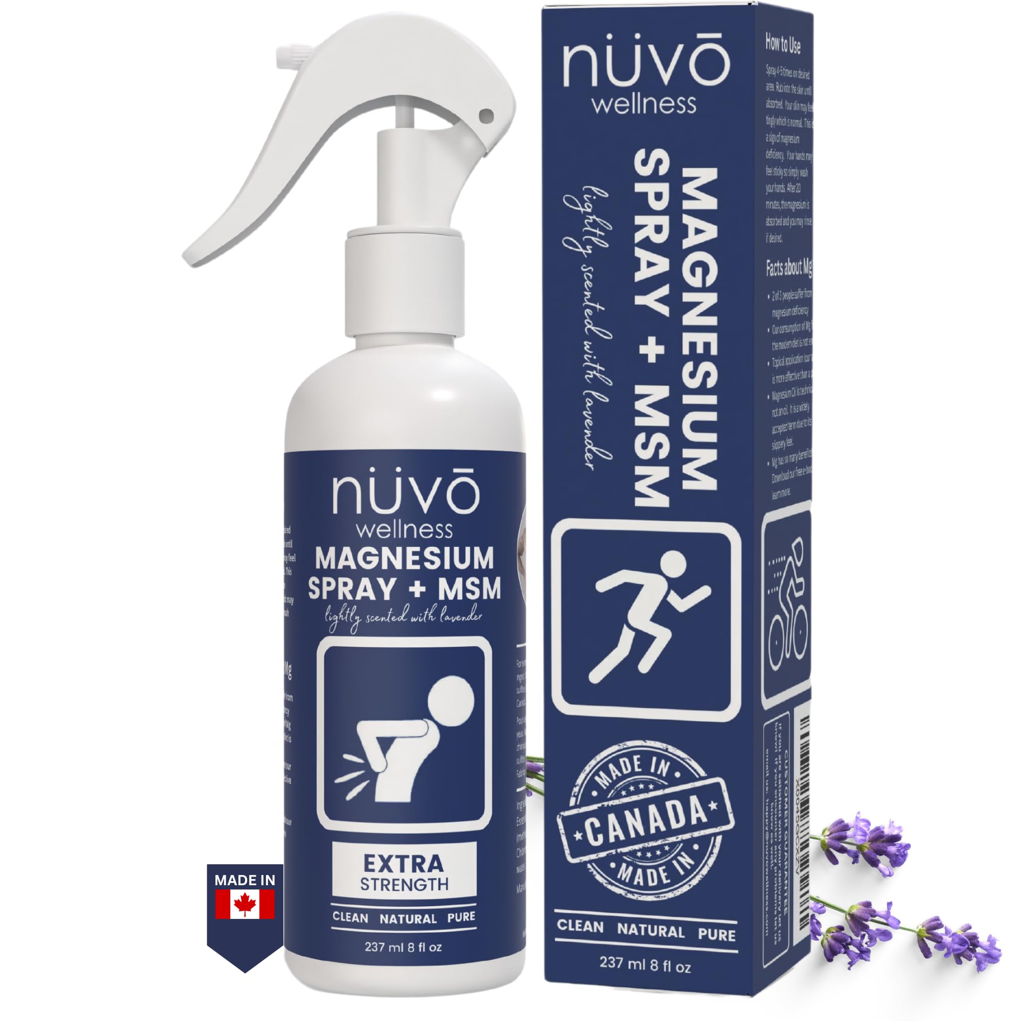 Magnesium Oil Spray with MSM and Lavender, 32mg per Spray, 237ml, Extra Strength Lightly Scented with Easy to Use Trigger Sprayer - Product of Canada