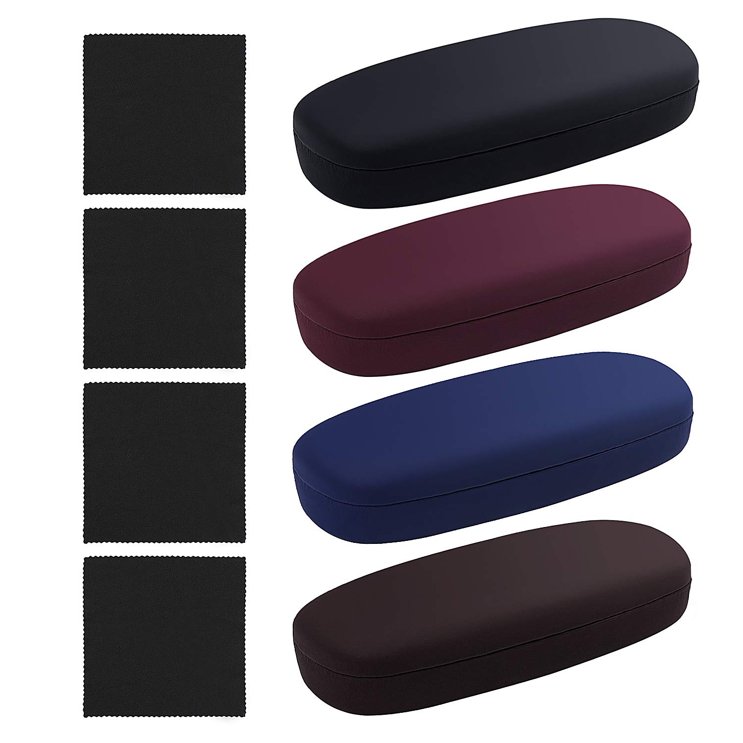 URATOT 4 Pieces Hard Shell Eyeglasses Case Unisex Clamshell Glasses Case Protective Holder with Cleaning Cloth