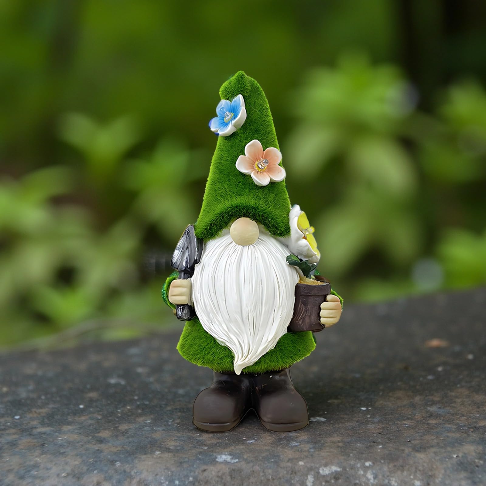 Generisch Solargnom Statue aus Harz für draußen, aufblasbare Gartendeko für Frühling, Gnom mit weißem Bart, für Innen und Außen geeignet, dekorative Figur für Garten, Terrasse, Balkon