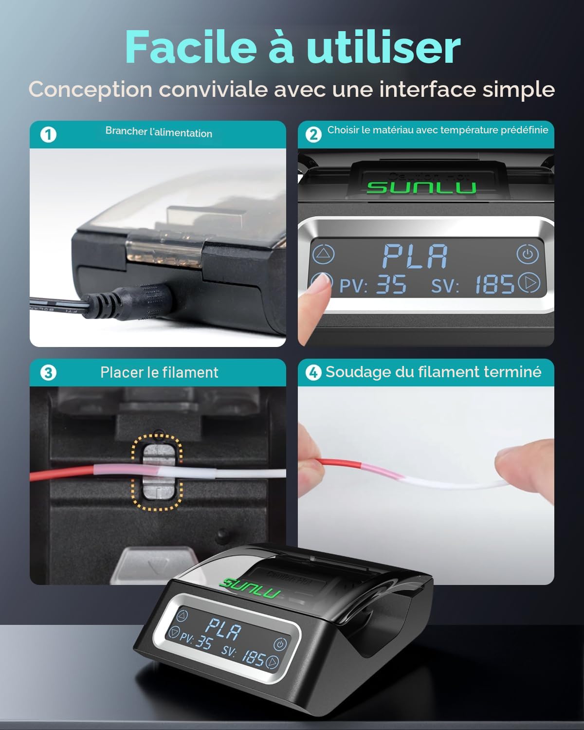 SUNLU Official Filament Connecteur avec 200 Tubes PTFE, Filament Connector pour Filament d'Imprimante 3D 1,75mm Jusqu'à 240 °C, Compatible avec PLA PETG TPU ABS PA Nylon, Facile à Utiliser