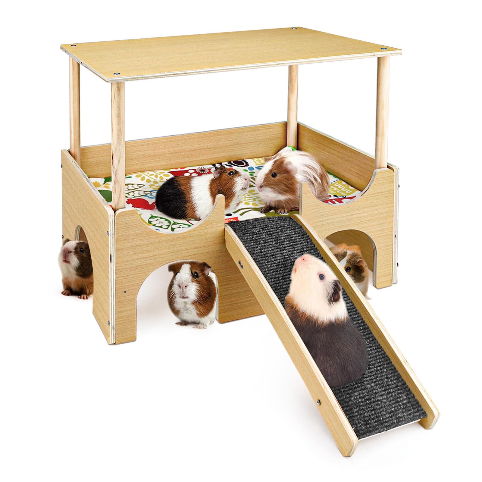 Maison pour cochon d'Inde, cachette pour hamster, lapin, jouets pour cochons d'Inde, accessoires pour cochons d'Inde, maisons et habitats pour petits animaux (bois)